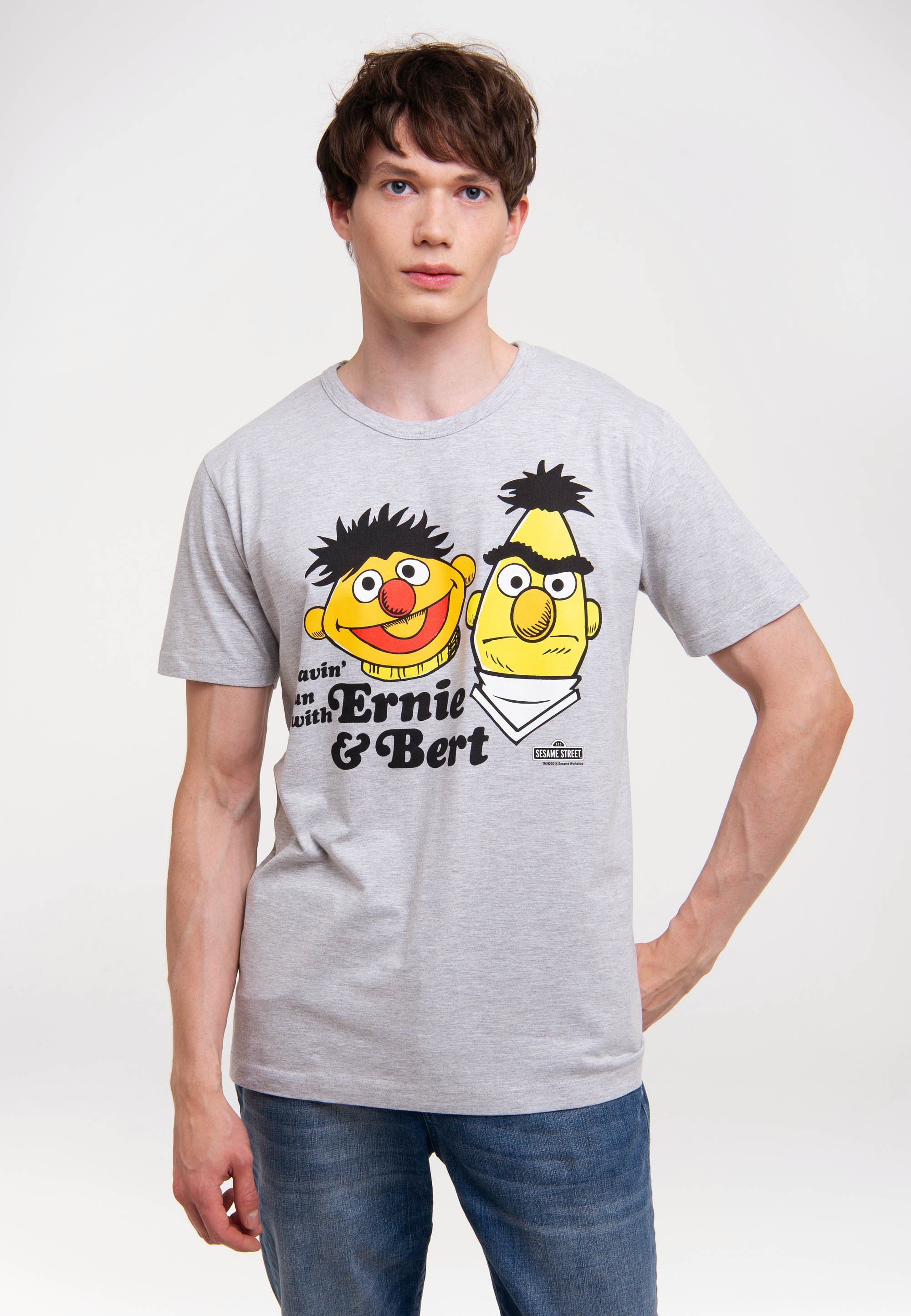 & klassischem Ernie Retro-Print, Bequeme Havin`Fun Rundhalsausschnitt T-Shirt LOGOSHIRT dank Bert - mit Passform