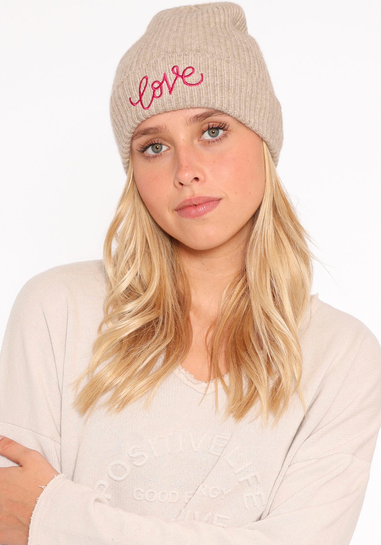Zwillingsherz Beanie Beanie mit Love Stickerei (Packung) mit dekorativer St günstig online kaufen