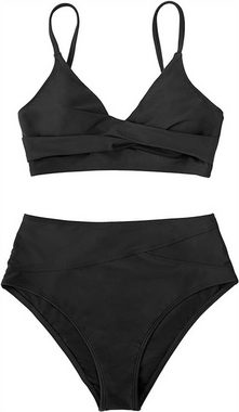 HOTDUCK Bustier-Bikini Damen Bikini High Waist Bademode Elegant Zweiteiliger Badeanzug