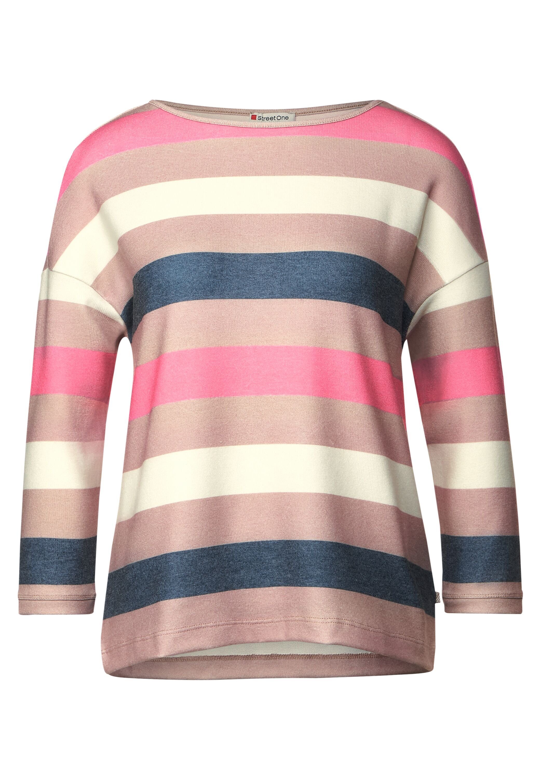 STREET ONE Vorhanden One winter 3/4-Arm-Shirt Nicht (1-tlg) rose Wi bright Streifen Bright Street Multicolour in Shirt