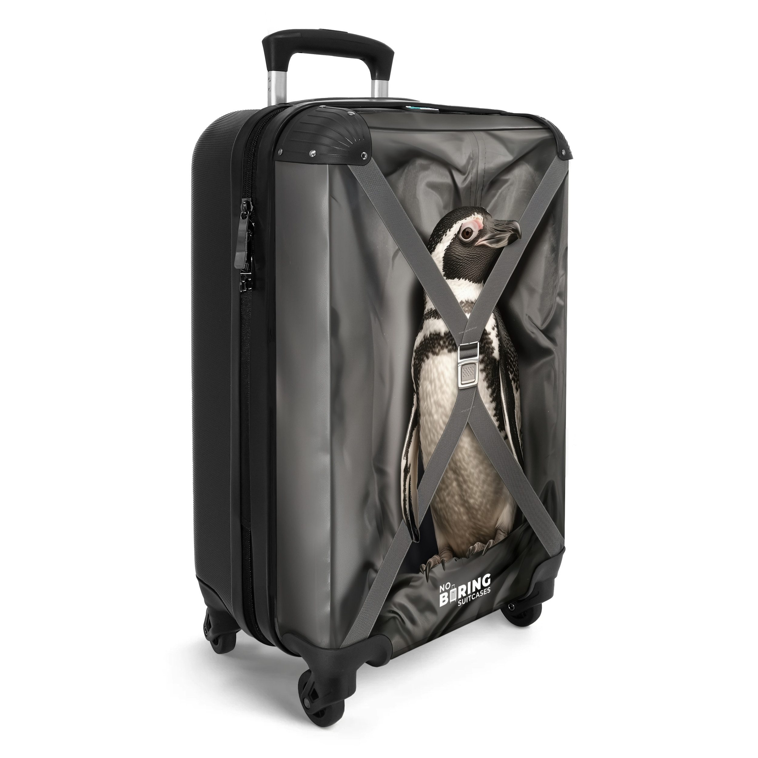 NoBoringSuitcases.com© Hartschalen-Trolley Der Pinguin ist mit von der Partie 55x35x20cm, Reisetasche mit Rollen, Koffer Handgepäck Flugzeug – Bild 2 von 5