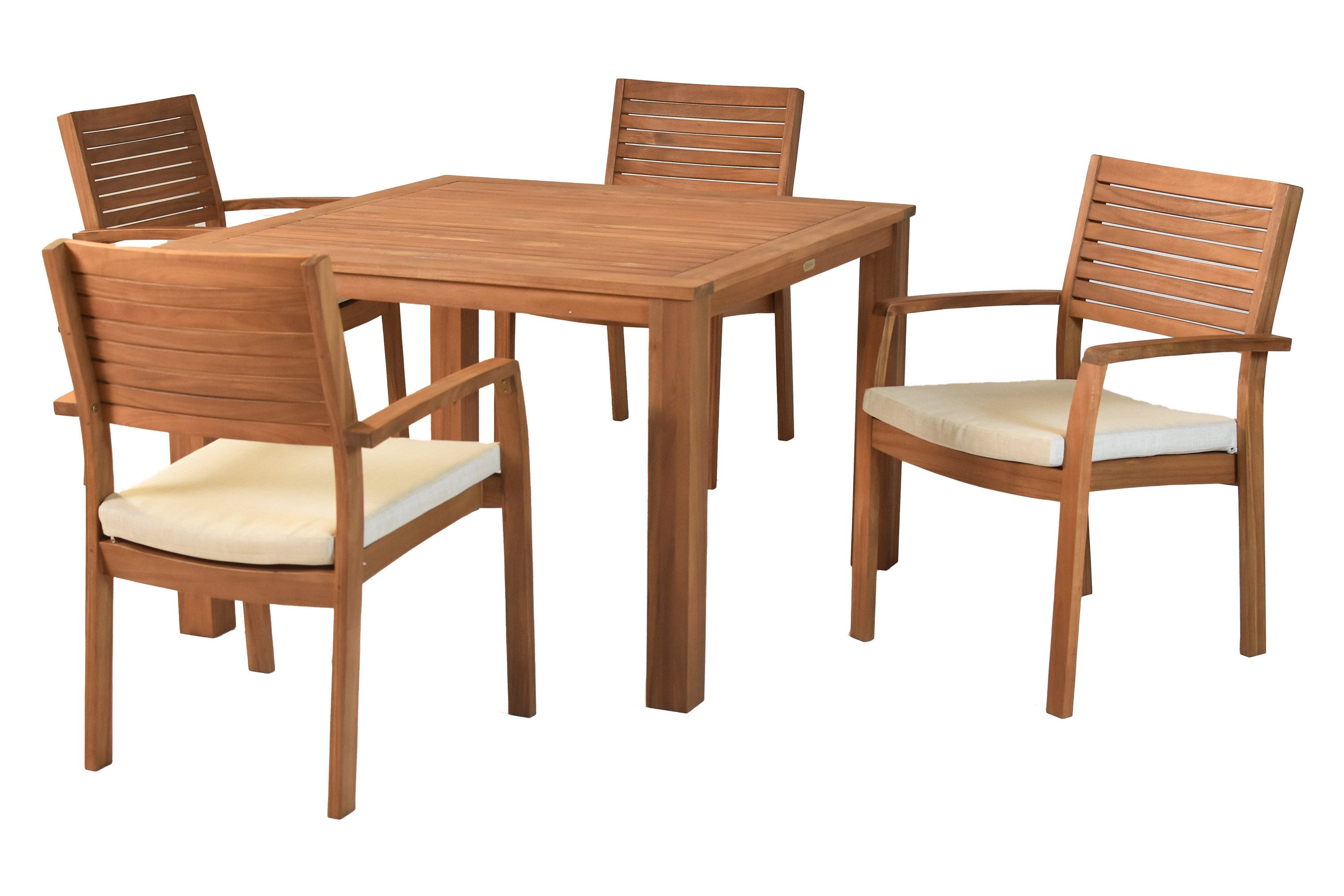 MERXX Garten-Essgruppe Batavia, (9tlg. Set, 4 Stapelsessel, 4 beige Auflagen, Tisch 110 x 110 cm), 4 Sessel, 4 beige Sitzkissen, Gartentisch 110 x 110 cm