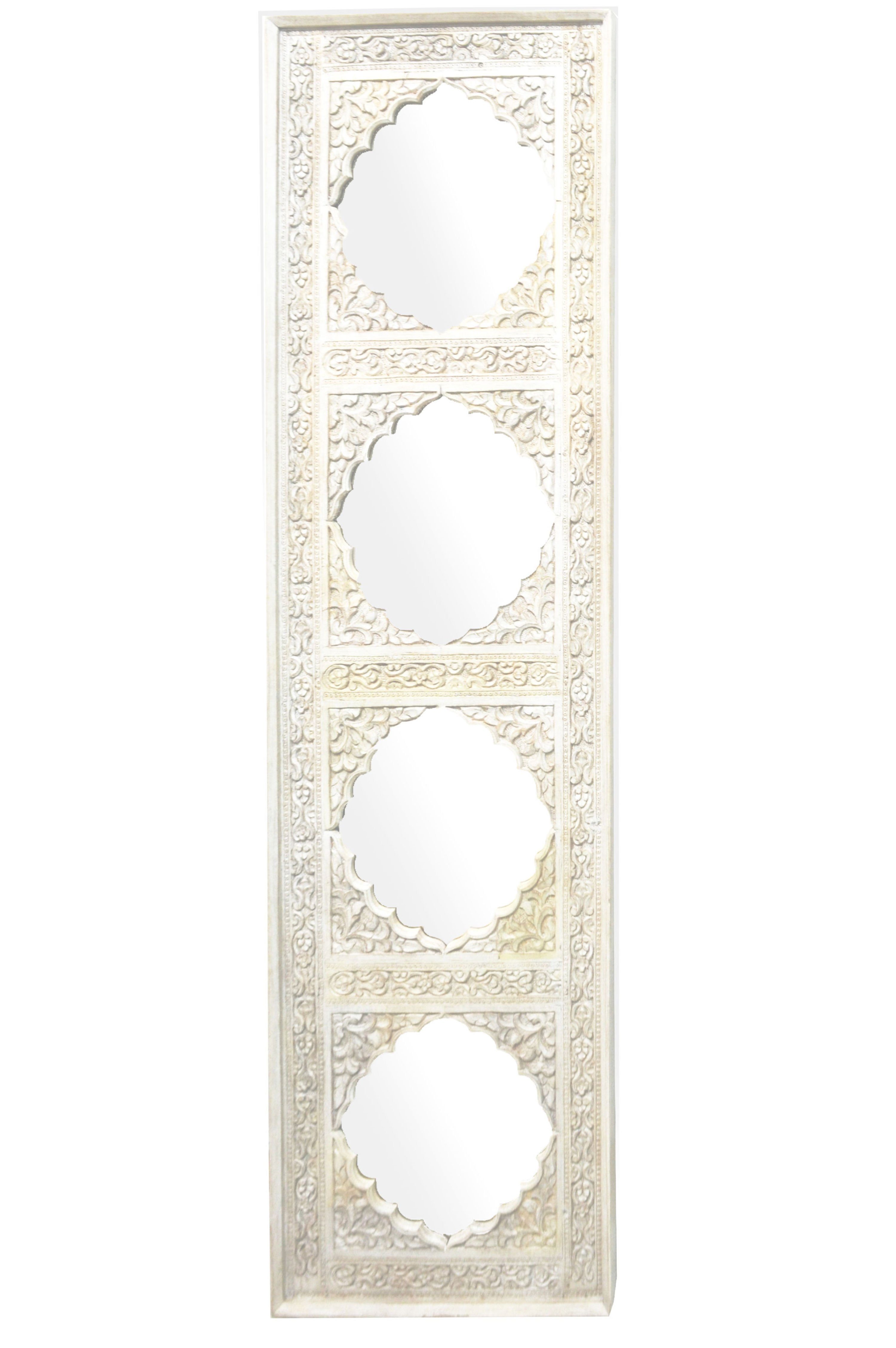 Marrakesch Orient & Mediterran Interior Wandspiegel Orientalischer Flurspiegel Haliz aus Mangoholz in Shabby Weiß 180 cm (1-St), Handarbeit