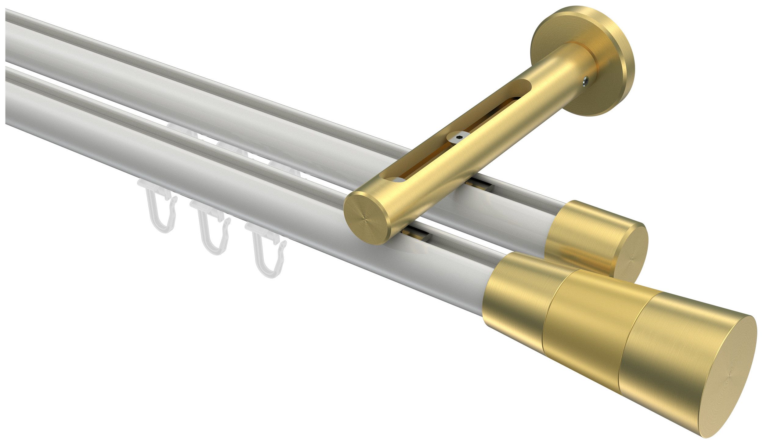 INTERDECO Innenlaufschiene Siteno Tanara, Ø 20 mm, 2-läufig, Fixmaß, kürzbar, Wandmontage, Aluminium, Weiß / Messing-Optik / Bicolor