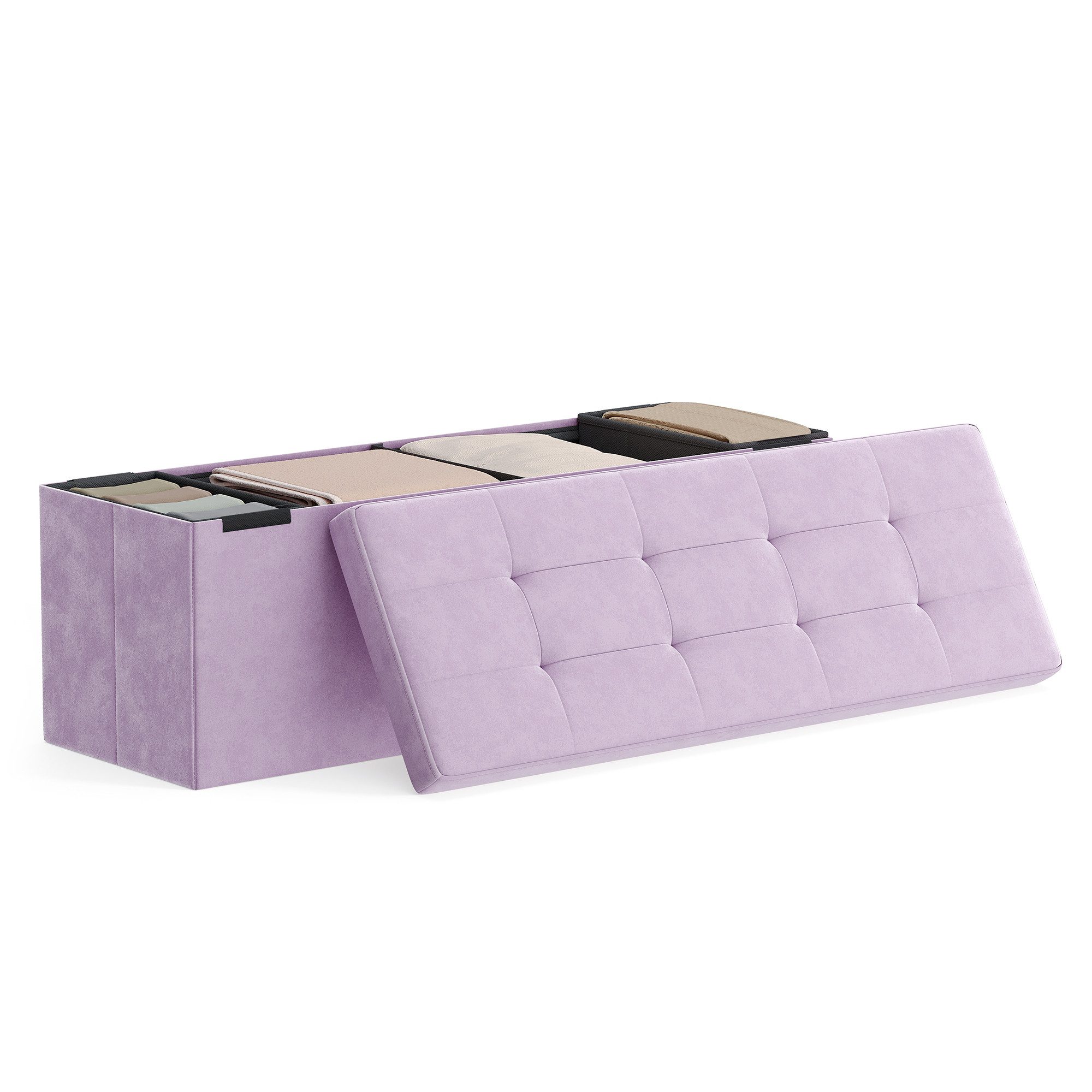 SONGMICS Стулья Aufbewahrungshocker, Samtige, klappbare Sitztruhe (76/110 cm) mit 2 extra Boxen