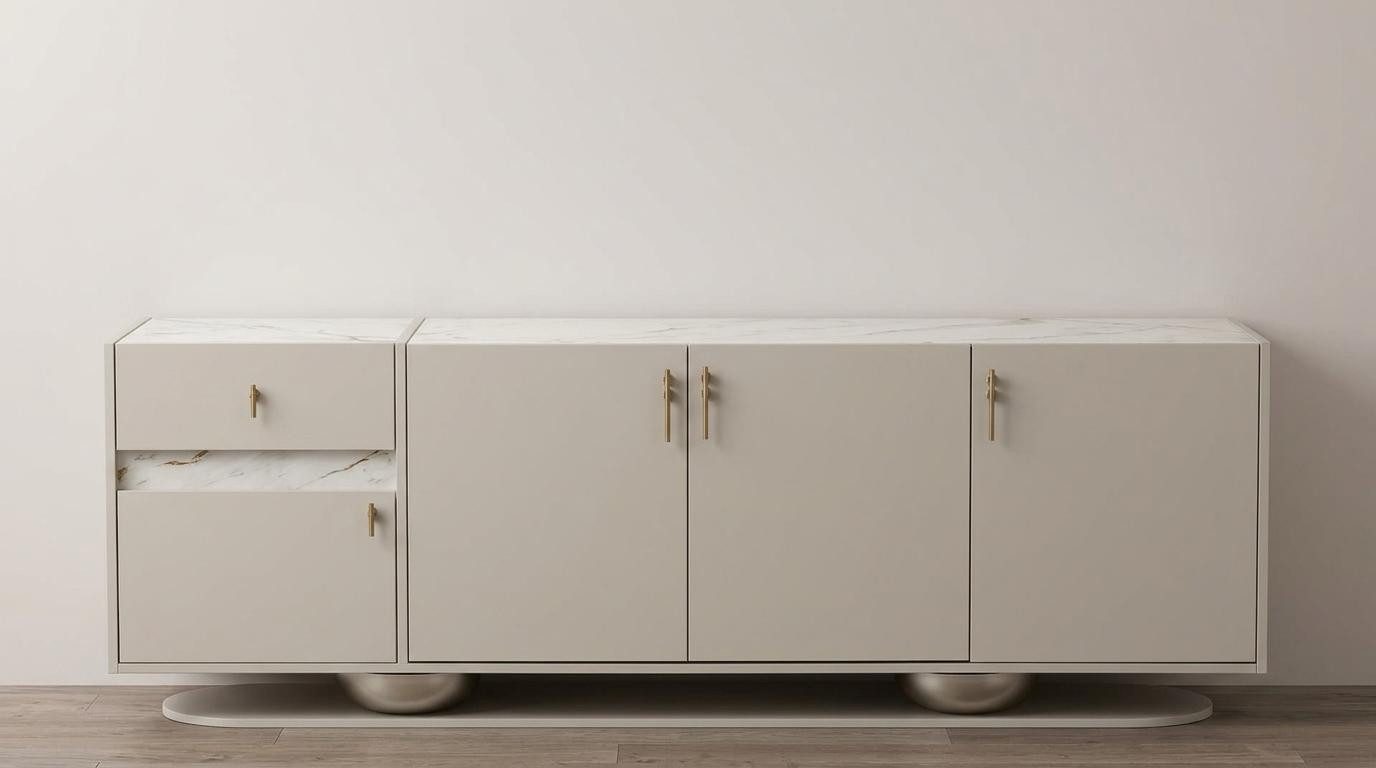 JVmoebel Esszimmer-Set Esstisch 4x Stühle Sideboard Spiegel Modern Beige, (7-St), Made in Europa
