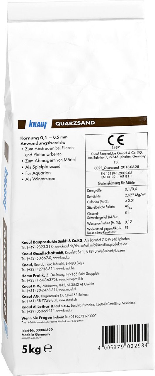 KNAUF Fugenmörtel Knauf Quarzsand 5 kg hellgrau