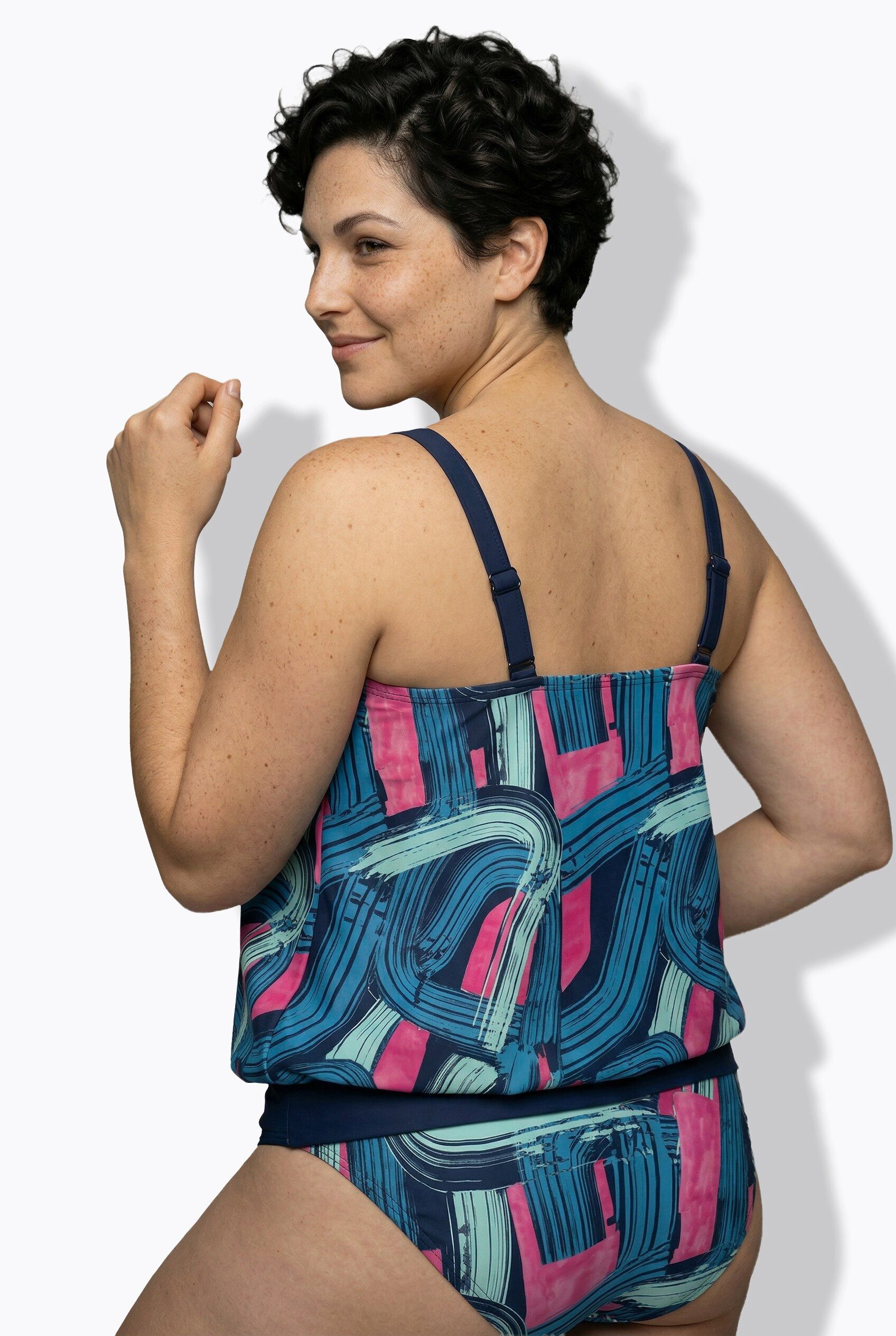 Ulla Popken Soft-BH Tankini Pinselstrichmuster Softcups Elastiksaum