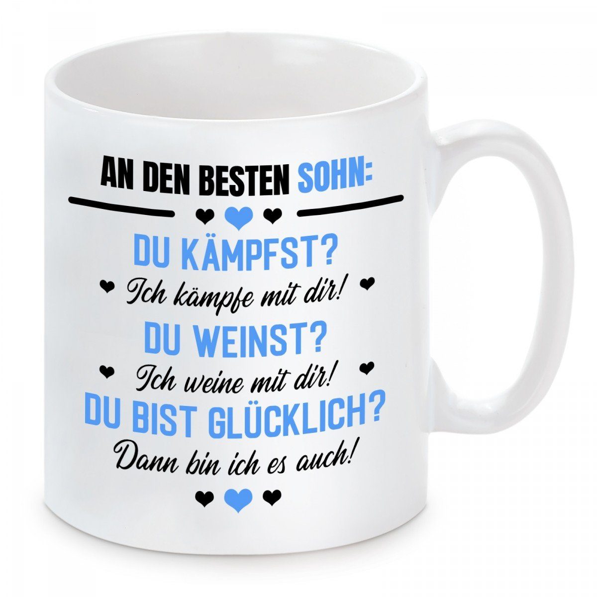 Herzbotschaft Tasse Kaffeebecher mit Motiv An den besten Sohn, Keramik, Kaffeetasse spülmaschinenfest und mikrowellengeeignet