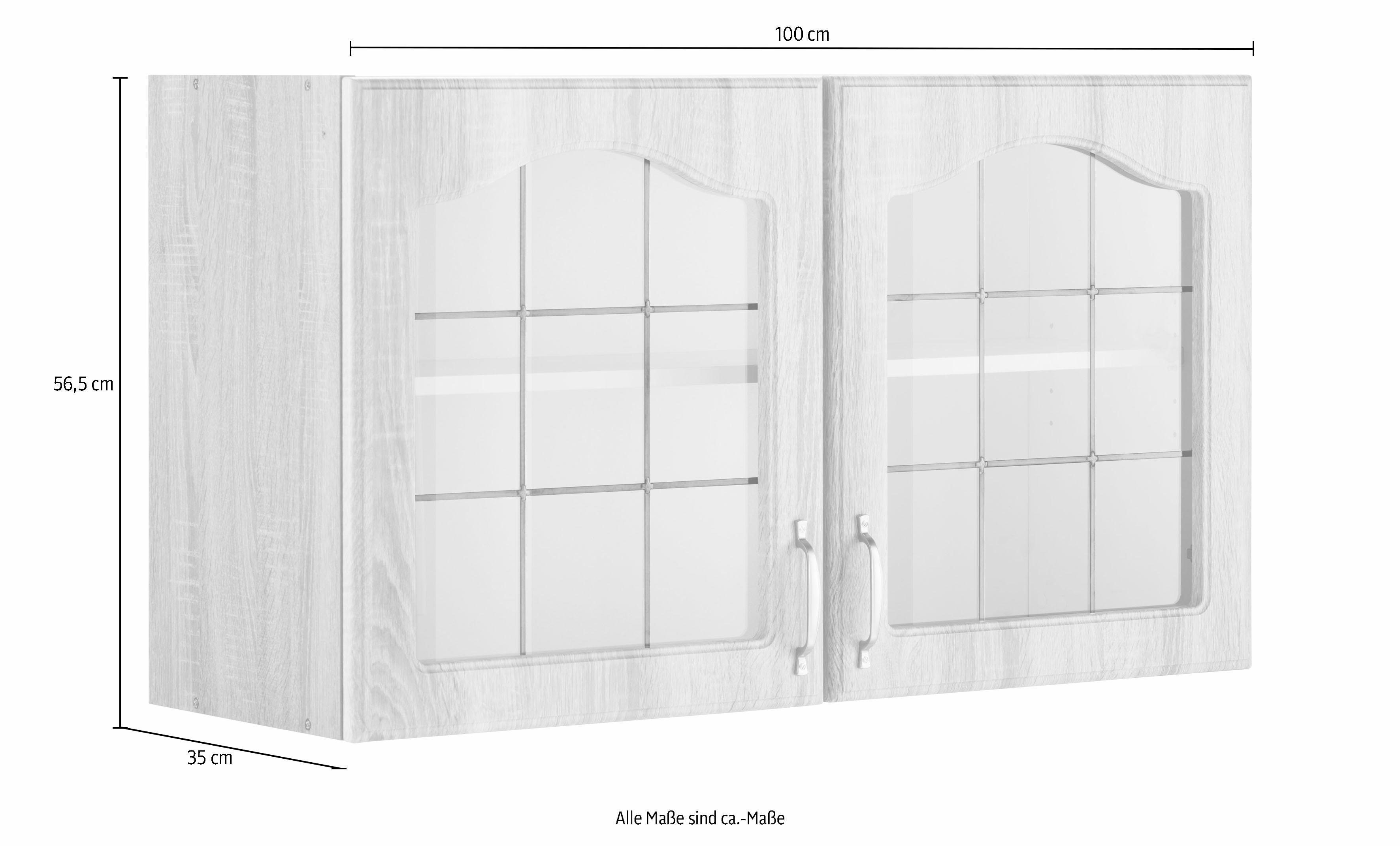 wiho Küchen Glashängeschrank Linz 100 2 eichefarben mit breit, cm Eichefarben | Glastüren