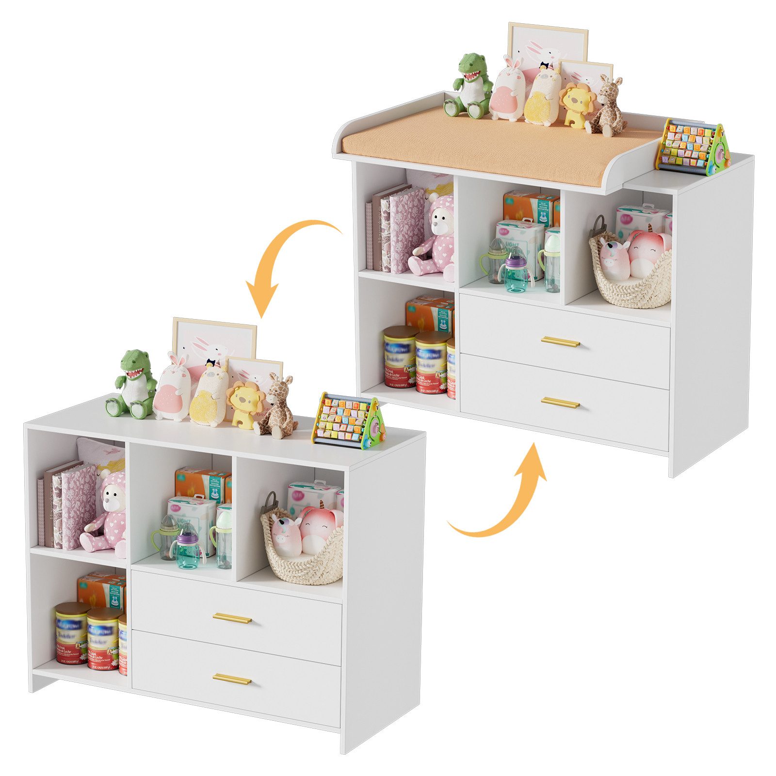 Wickelkommode abnehmbarer Wickelaufsatz-2 Schublade 4 offenes Fach, 94,7x 40x87,8cm