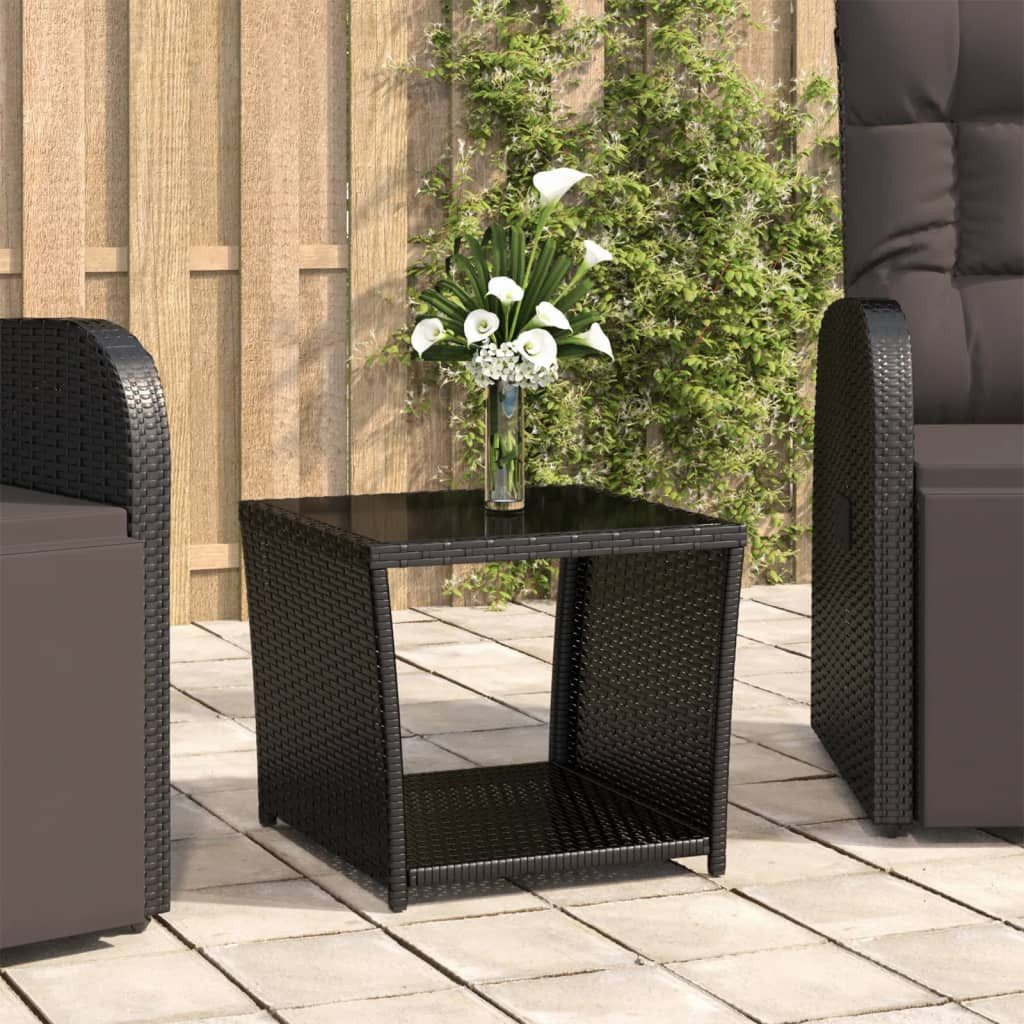 furnicato Beistelltisch Moderner aus PE-Rattan mit Hartglasplatte 45x45x40 cm (1-St), Wetterfester Outdoor-Tisch mit robustem Rahmen für Ihren Garten