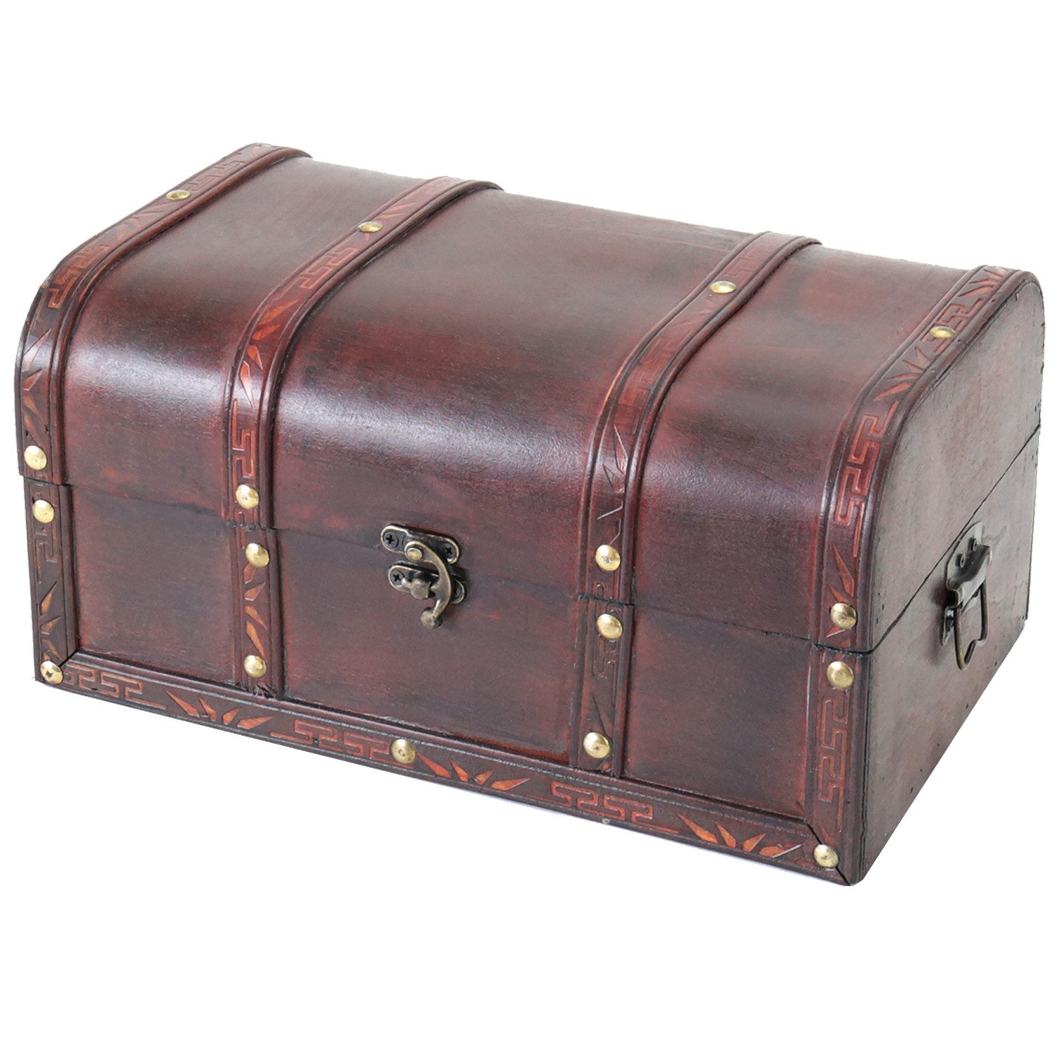 HMF Schatzkiste Handgefertigte Holztruhe Portugal, Schatzkiste mit dekorativem Metallschloss im Antik-Look 30x20x15 cm