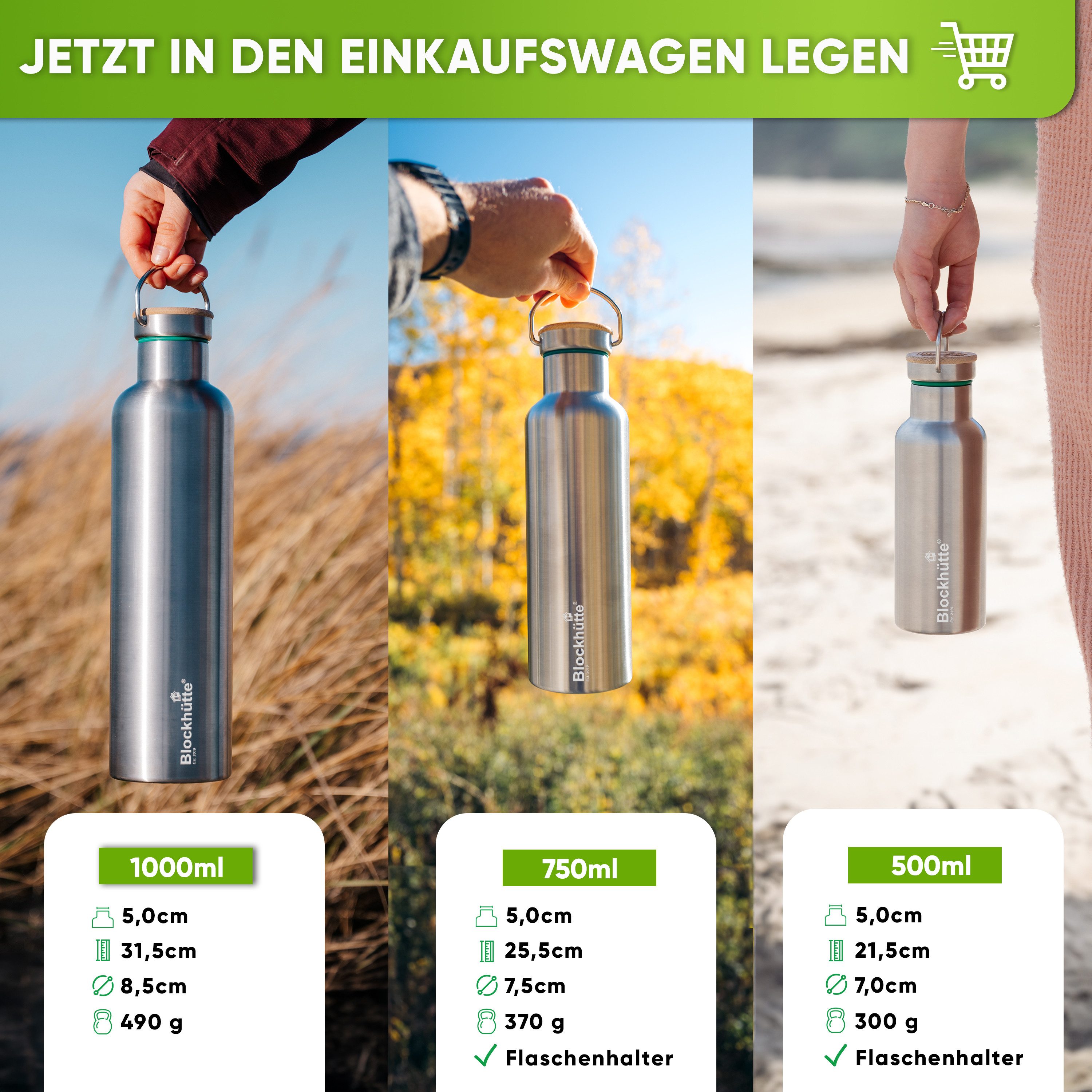 Blockhütte Isolierflasche Blockhütte Trinkflasche - 500ml, Vakuumisoliert, Vakuumisoliert, 24 Stunden kalt, 12 Stunden heiß