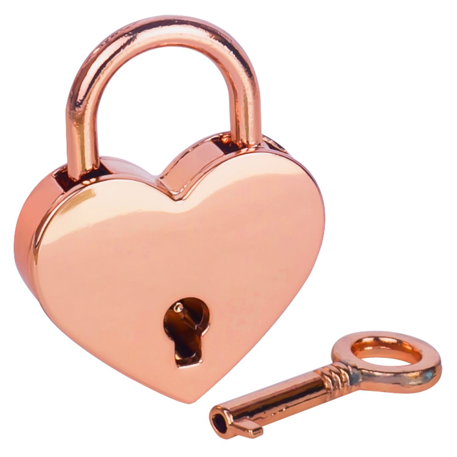 HMF Vorhängeschloss Mini Deko Vorhängeschloss mit Schlüssel in Herzform, (1-tlg), 3,9 x 3 x 0,7 cm, hübsches Deko Herzschloss, Roségold