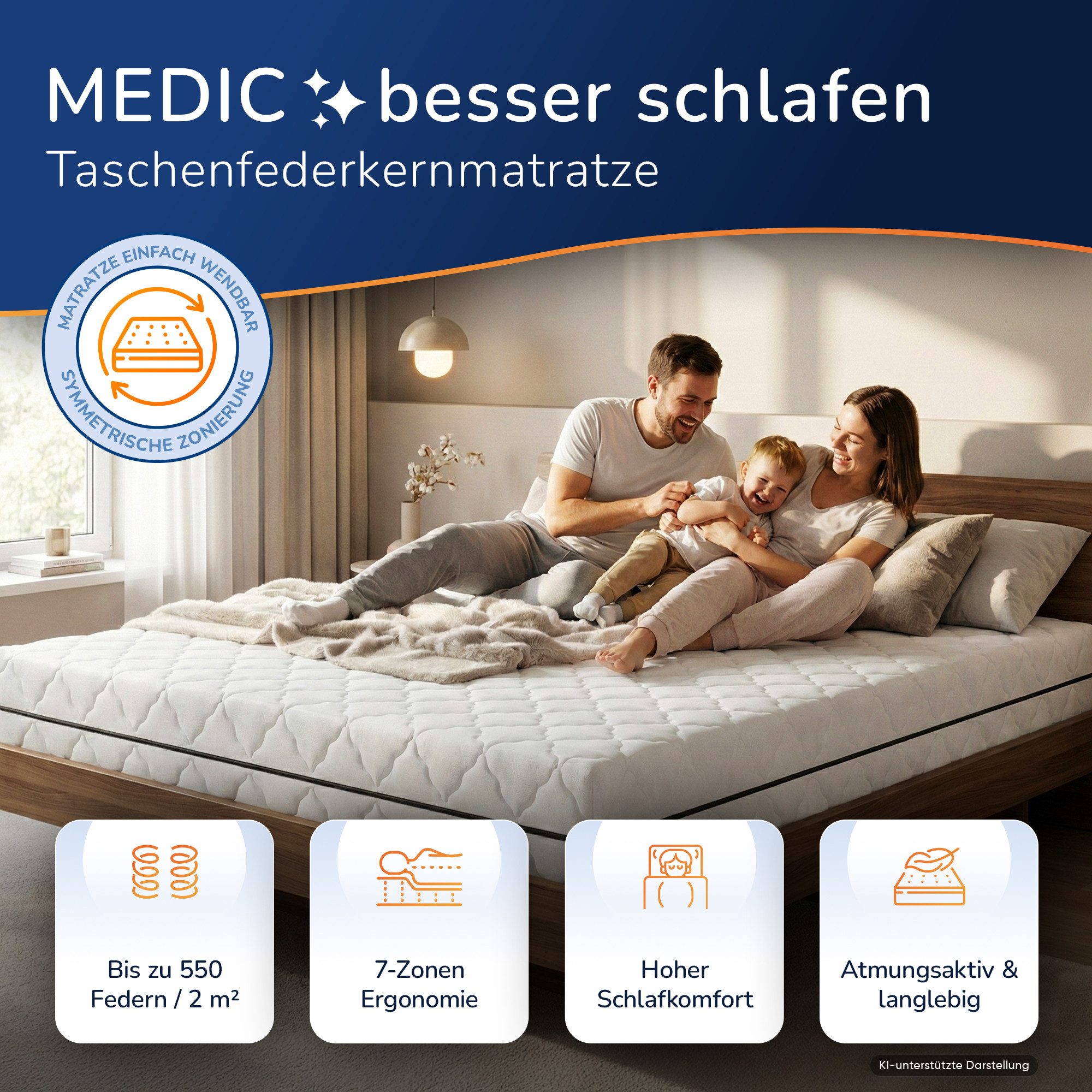 Taschenfederkernmatratze MEDIC H2 / H3 / H4 / H5 / H5-XL, MSS e.K., 20 cm hoch, Höhe: ca. 21 cm, 100 x 210 cm, H3