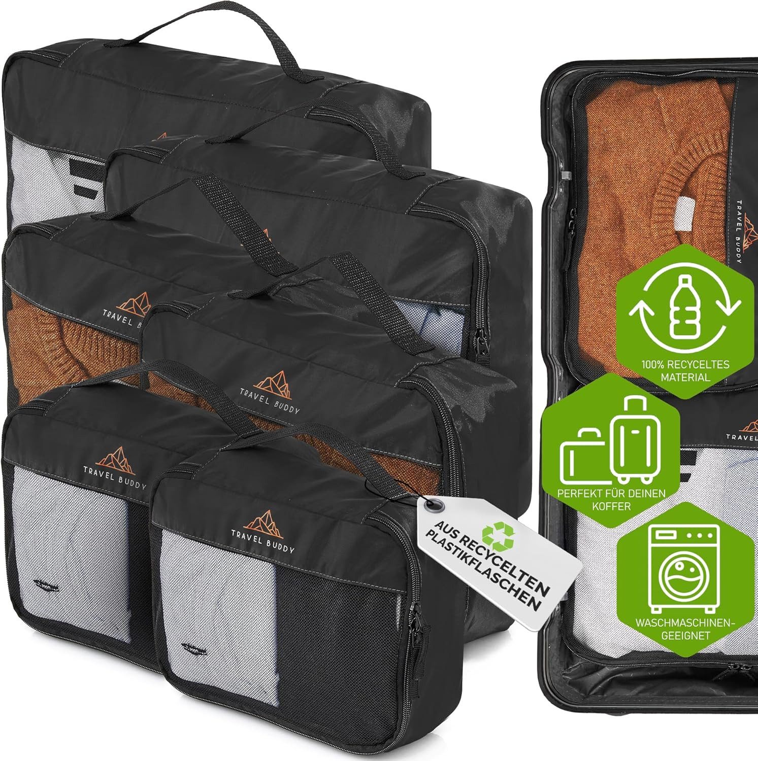My Travel Bag Kofferorganizer TRAVEL BUDDY Koffer Organizer Set 6tlg. in schwarz (6er Set)