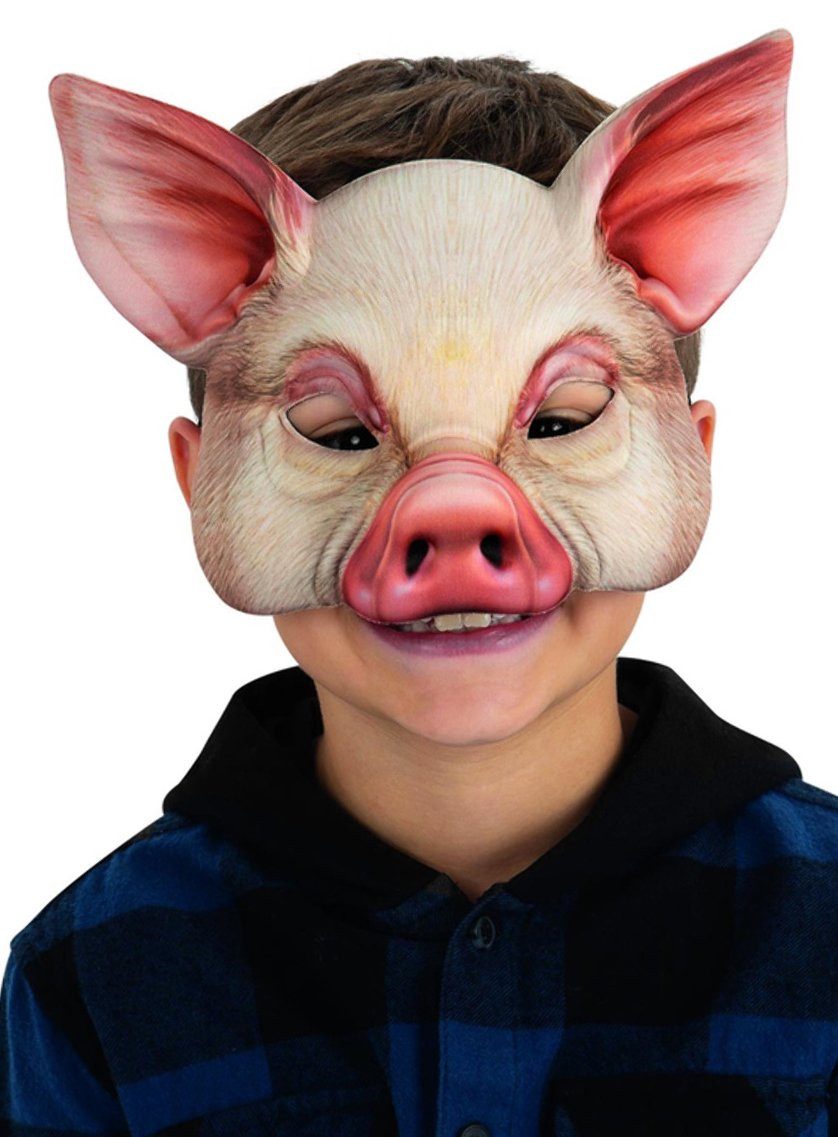 Smiffys Verkleidungsmaske Schwein Maske für Kinder, Tierische Halbmaske aus Kunststoff für Kinder