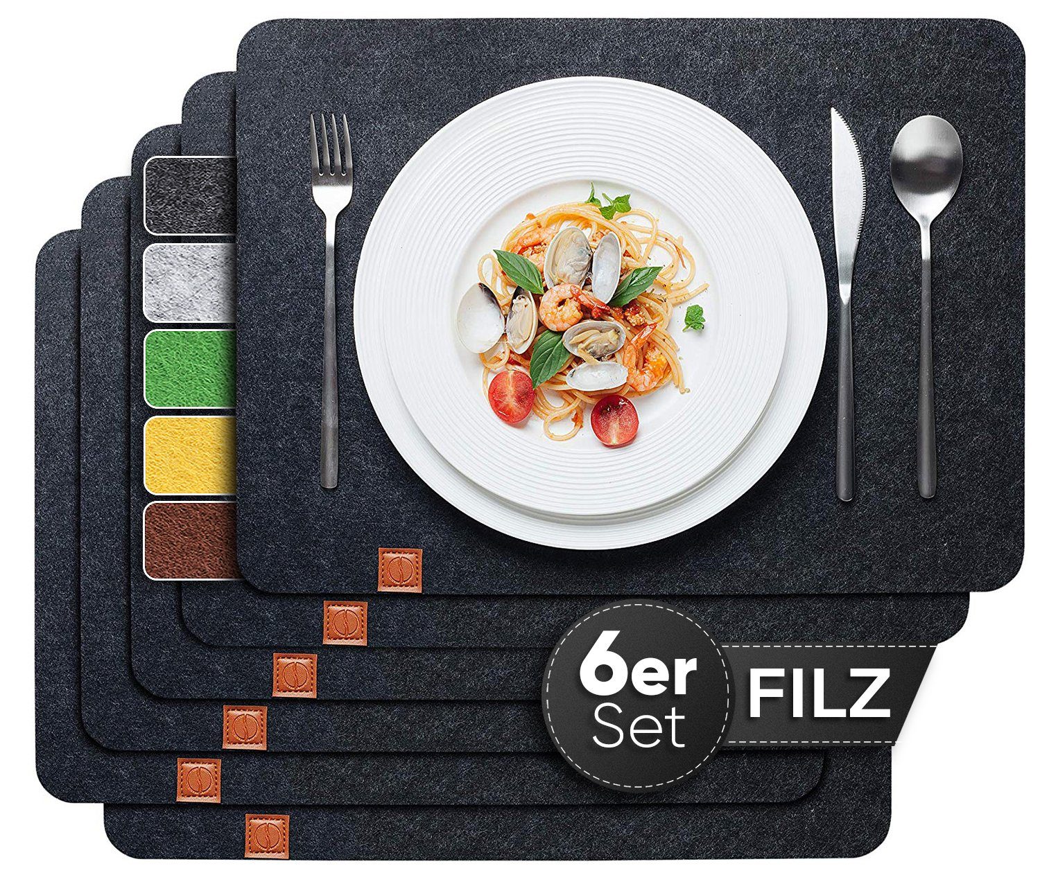 Loco Bird Platzset Tischset aus Filz, 6er Set Rechteckig, Platzsets 44x32 cm, (Tischset in grau), abwischbare Tischuntersetzer Platzdeckchen