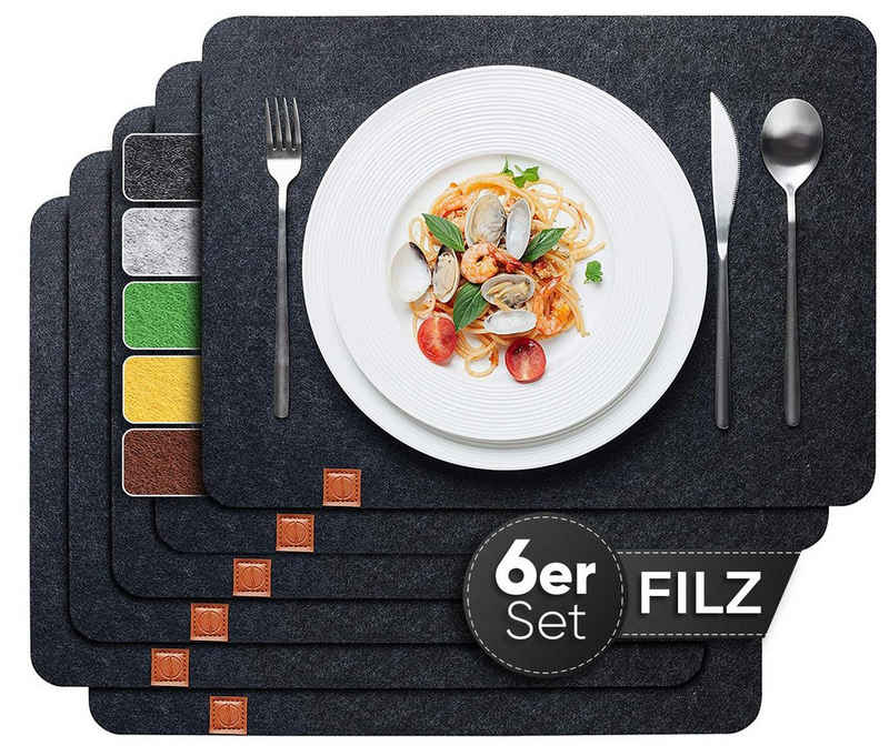 Platzset, aus Filz, 6er Set Rechteckig, 44x32 cm, Loco Bird, abwischbare Tischuntersetzer Platzdeckchen