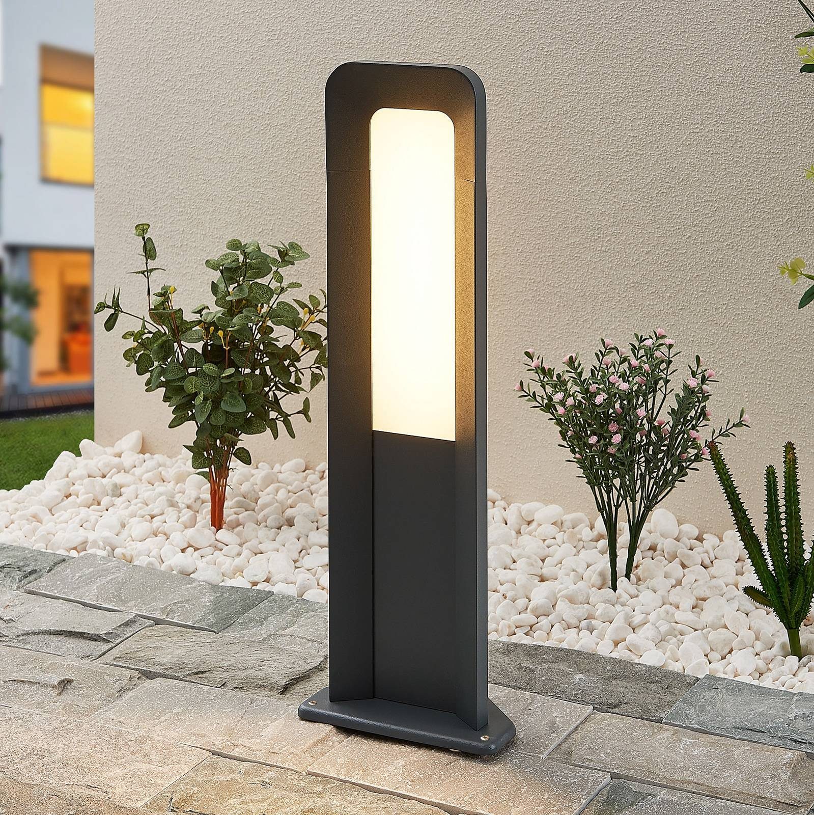 Lucande LED Sockelleuchte Secunda, LED-Leuchtmittel verbaut, Polycarbonat, inkl. Modern, 1 fest weiß, flammig, anthrazit, Aluminium, warmweiß