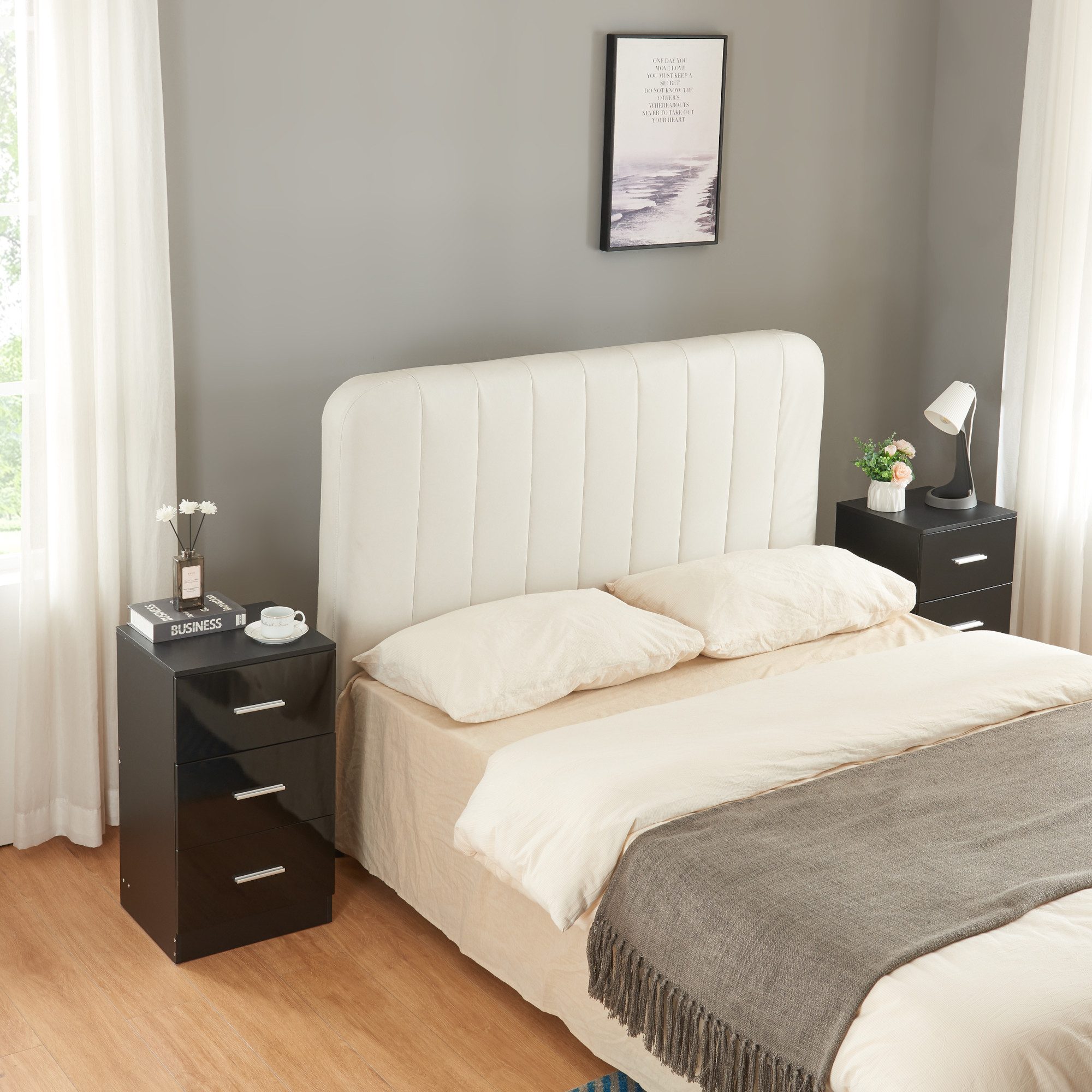 en.casa Nachttisch, »Aurdal« 2er Set 66 x 37 x 34,5 cm Schwarz, hochglänzen günstig online kaufen