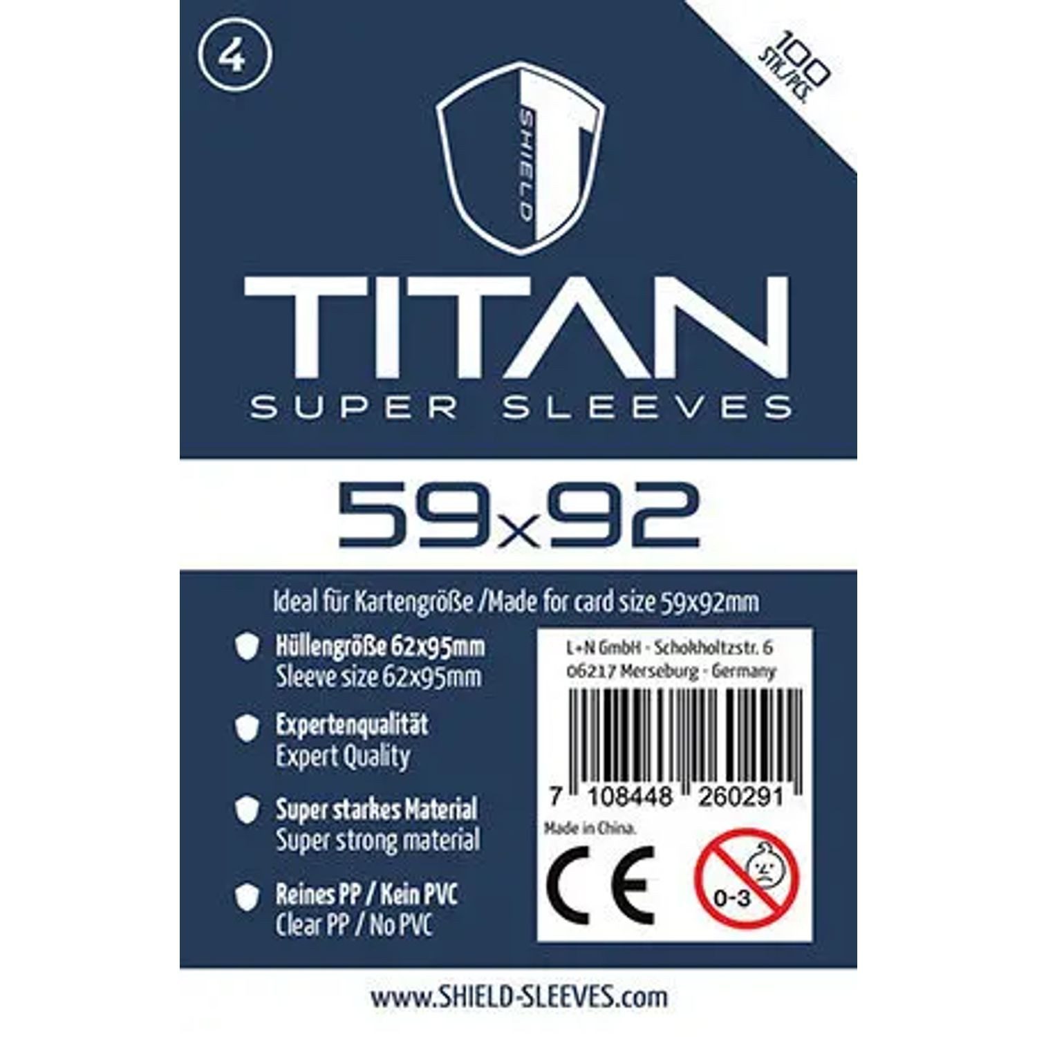 SHIELD Spiel Shield Titan 4 - 100 Super Sleeves für Kartengröße 59 x 92 mm