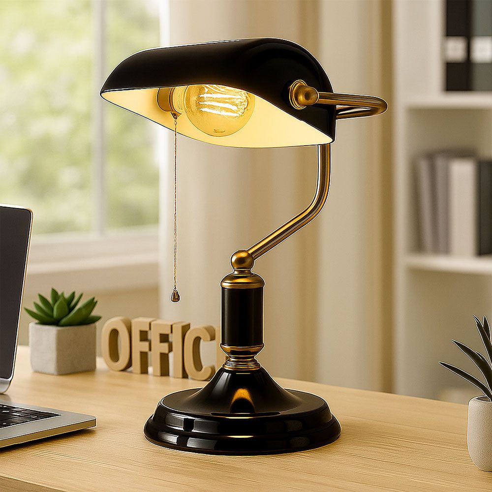 GLOBO LIGHTING Schreibtischlampe, Leuchtmittel inklusive, Warmweiß, Schreibtischlampe LED Bankerlampe Tischleuchte anthrazit gold H 34 cm