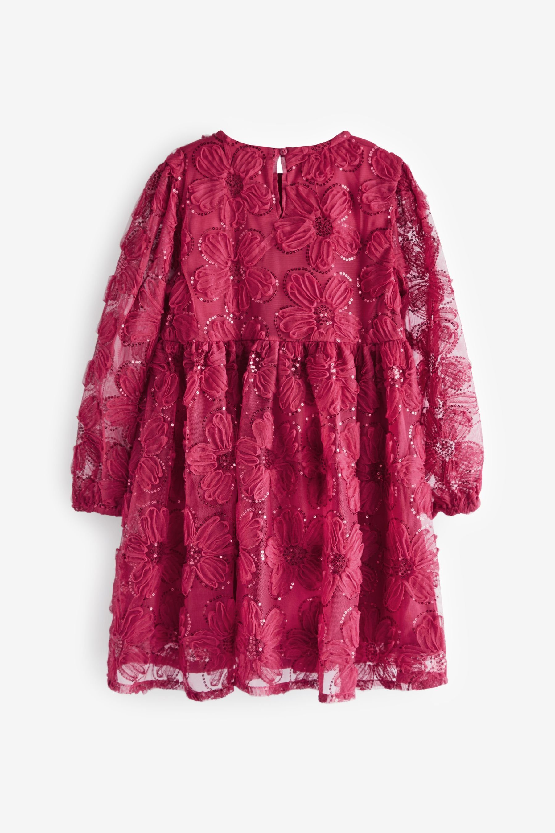 (1-tlg) Langärmeliges Flower Partykleid Pailletten mit Next Netz aus Partykleid Red