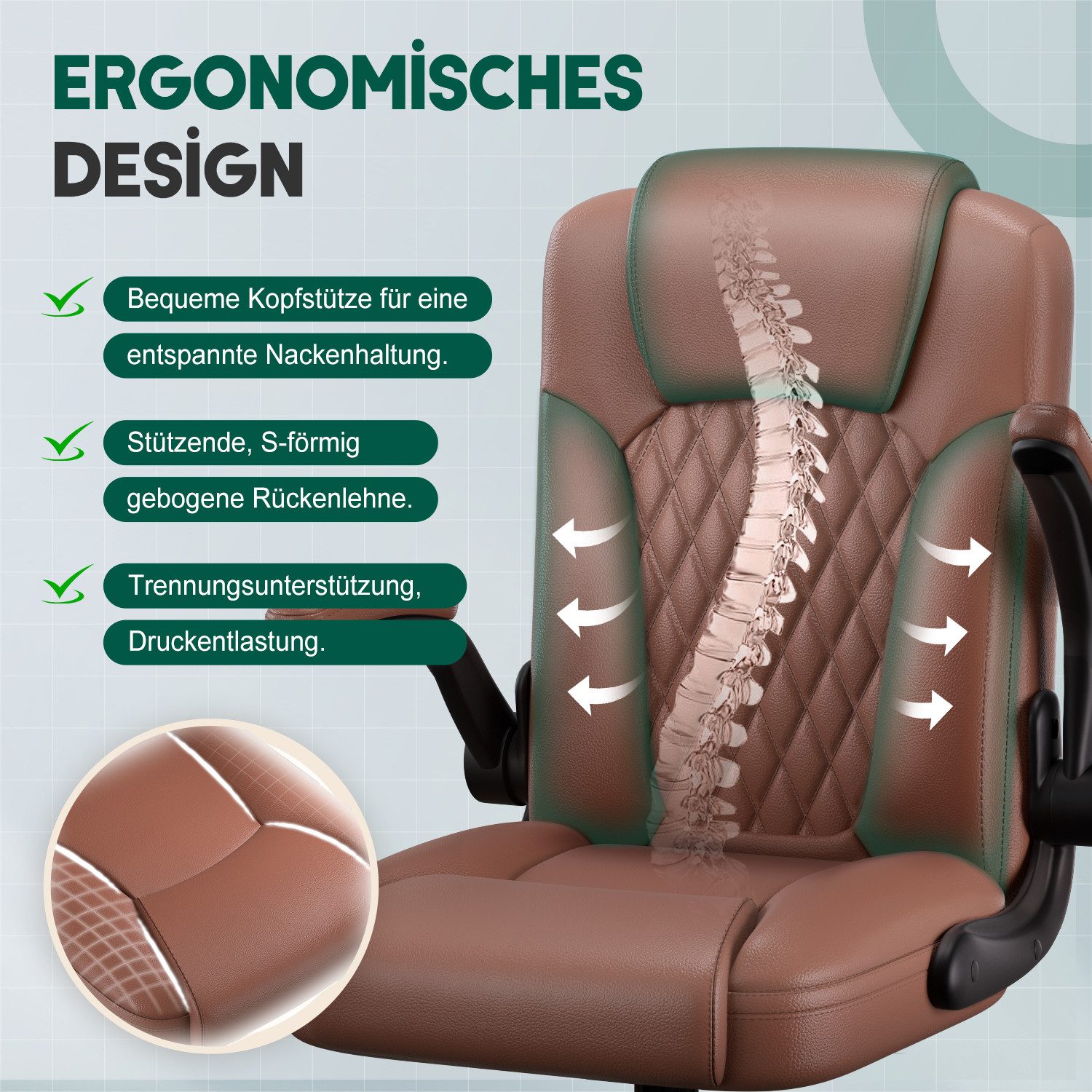 Fukstern Bürostuhl Ergonomischer Bürostuhl mit 90° klappbaren Armlehnen (At günstig online kaufen