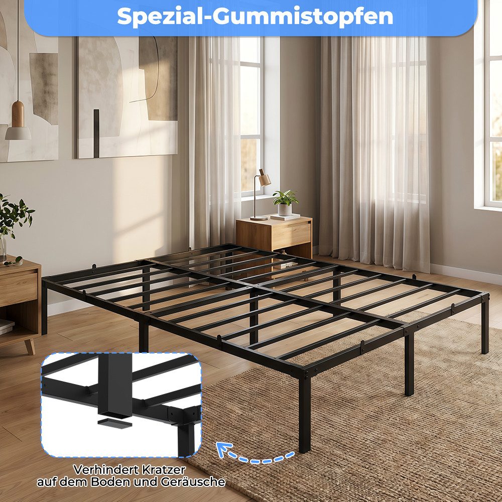 PFCTART Bettgestell Metallbett 140x200 cm, Bettgestell Schwarz (Set, 1-tlg., Stahlbett für Schlafzimmer & Gästezimmer), 360 kg Tragkraft, 31 cm Bodenfreiheit, g – Bild 5 von 5