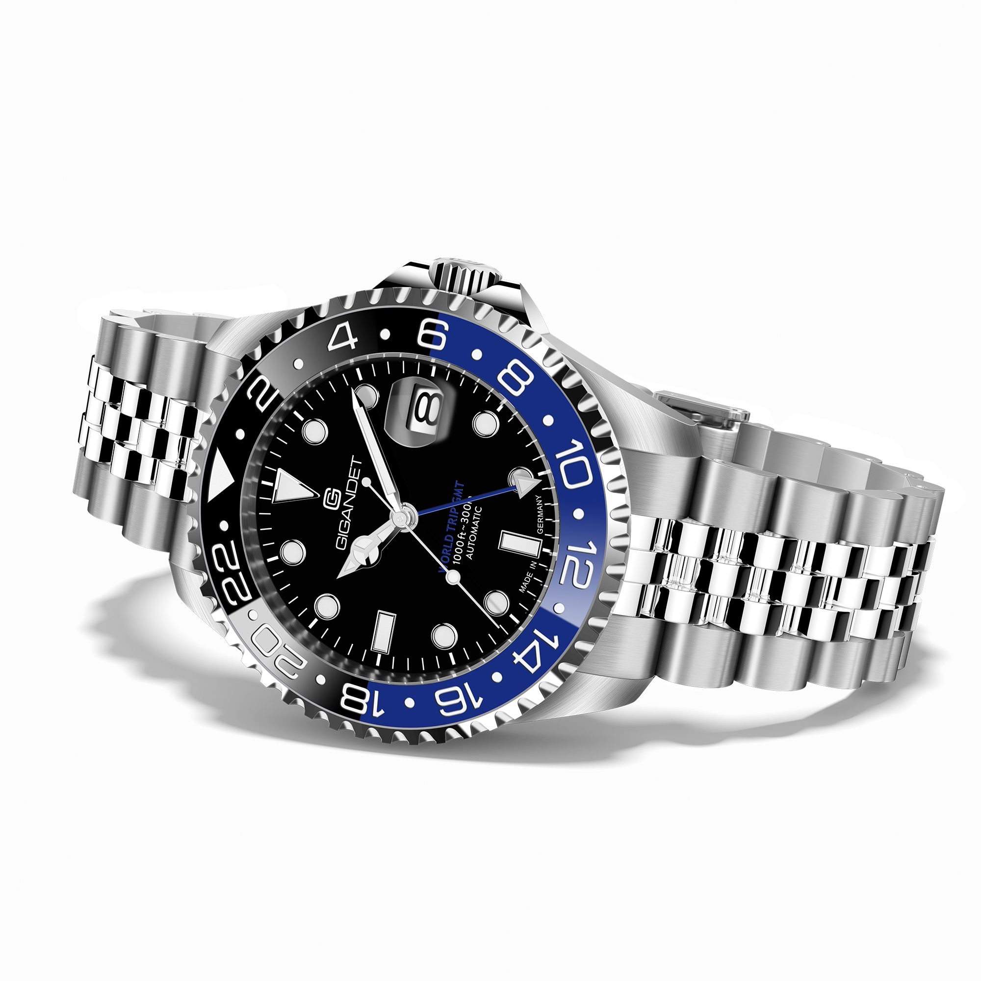 Gigandet Automatikuhr Made in Germany, Saphirglas, WORLD TRIP - G1000-008M-C, GMT, Keramik, verschraubtes Band