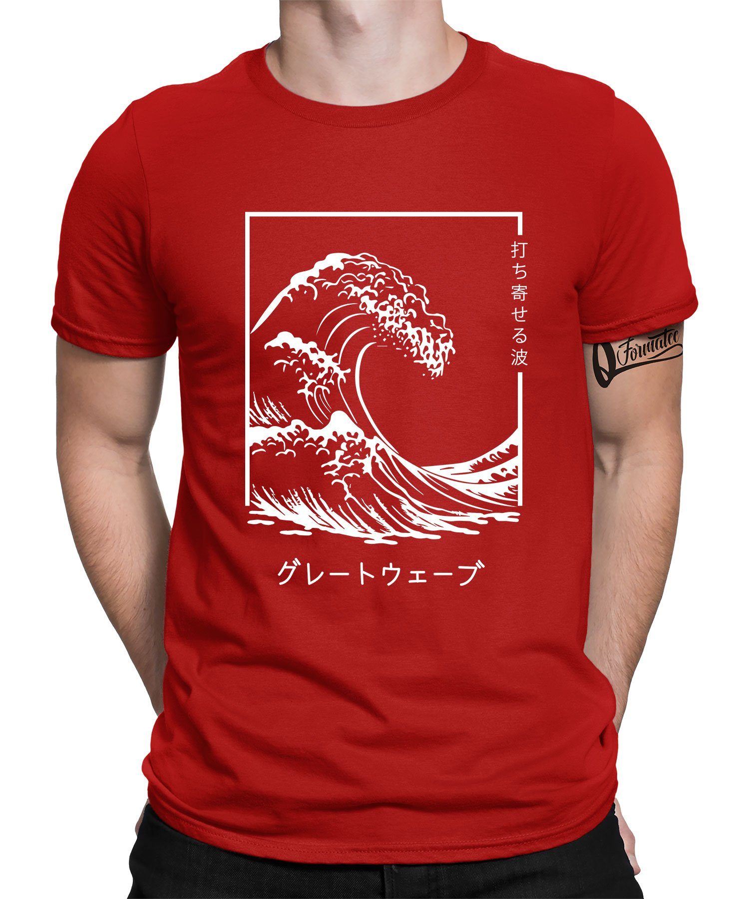 Formatee Japan Wave Anime Herren Kanagawa Rot Quattro - Great Kurzarmshirt (1-tlg) The Ästhetik T-Shirt