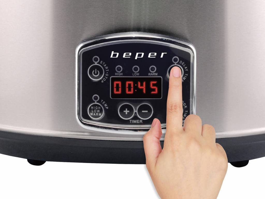 Beper Schongarer BC.510 Slow Cooker Crock-Pot 280 W, 4,5 Liter Glaskeramik Schongarer, 280 W, Display, Keramikschale, Glasdeckel, Antihaftbeschichtung – Bild 3 von 5