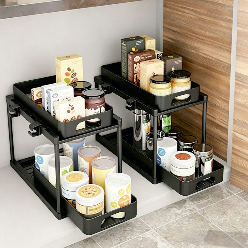 SPACEKEEPER Organizer Ausziehbarer Unterschrank-Organizer, Ablageregal für Waschbecken (2 St), 2 Ebene höhenverstellbarer Arbeitsplatten-Organizer