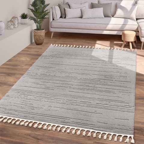 Teppich Wohnzimmer Teppich Esszimmer Kurzflor Fransen Meliert, TT Home, Läufer, Höhe: 21 mm