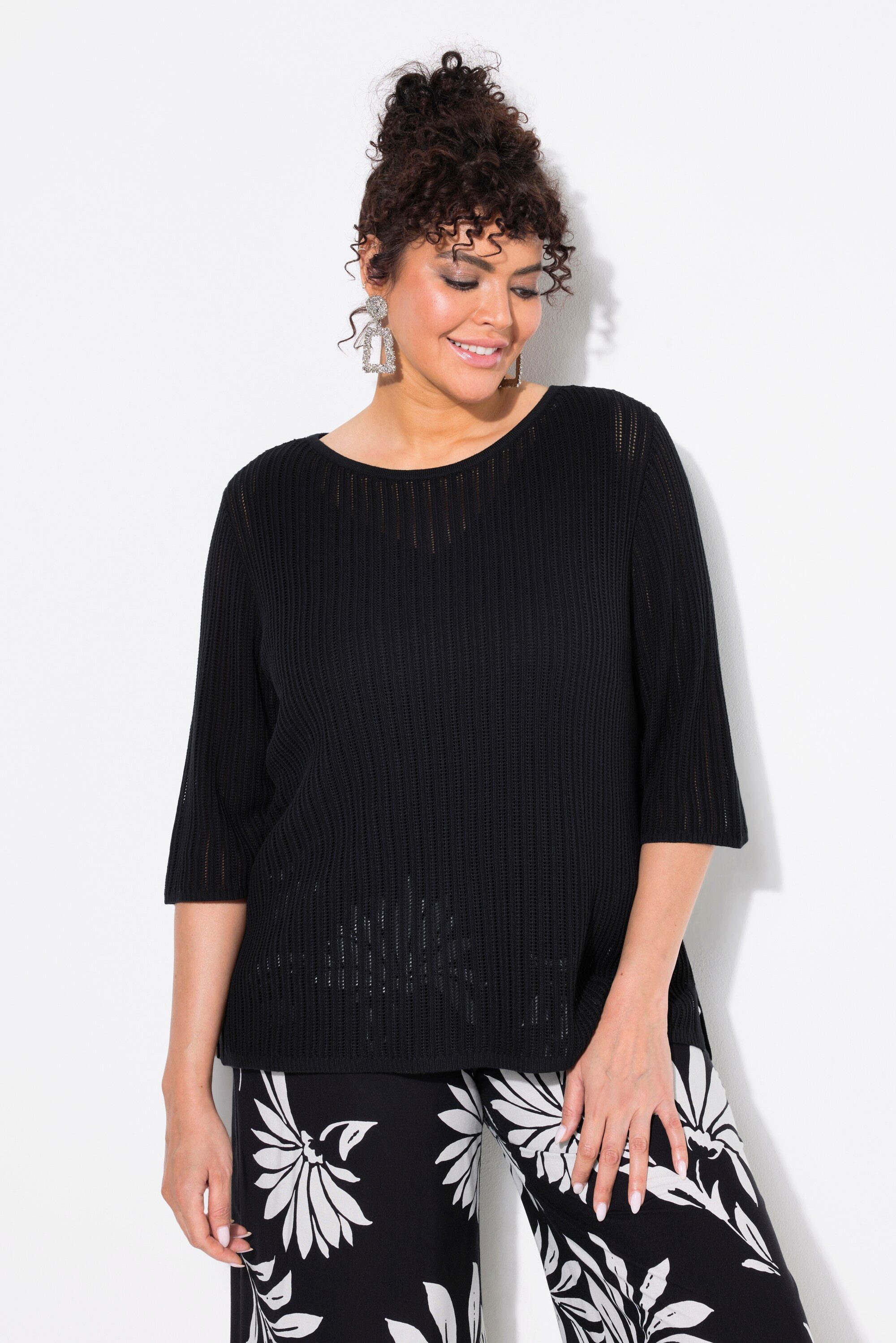 Ulla Popken Strickpullover Pullover Ajourmuster U-Boot-Ausschnitt günstig online kaufen
