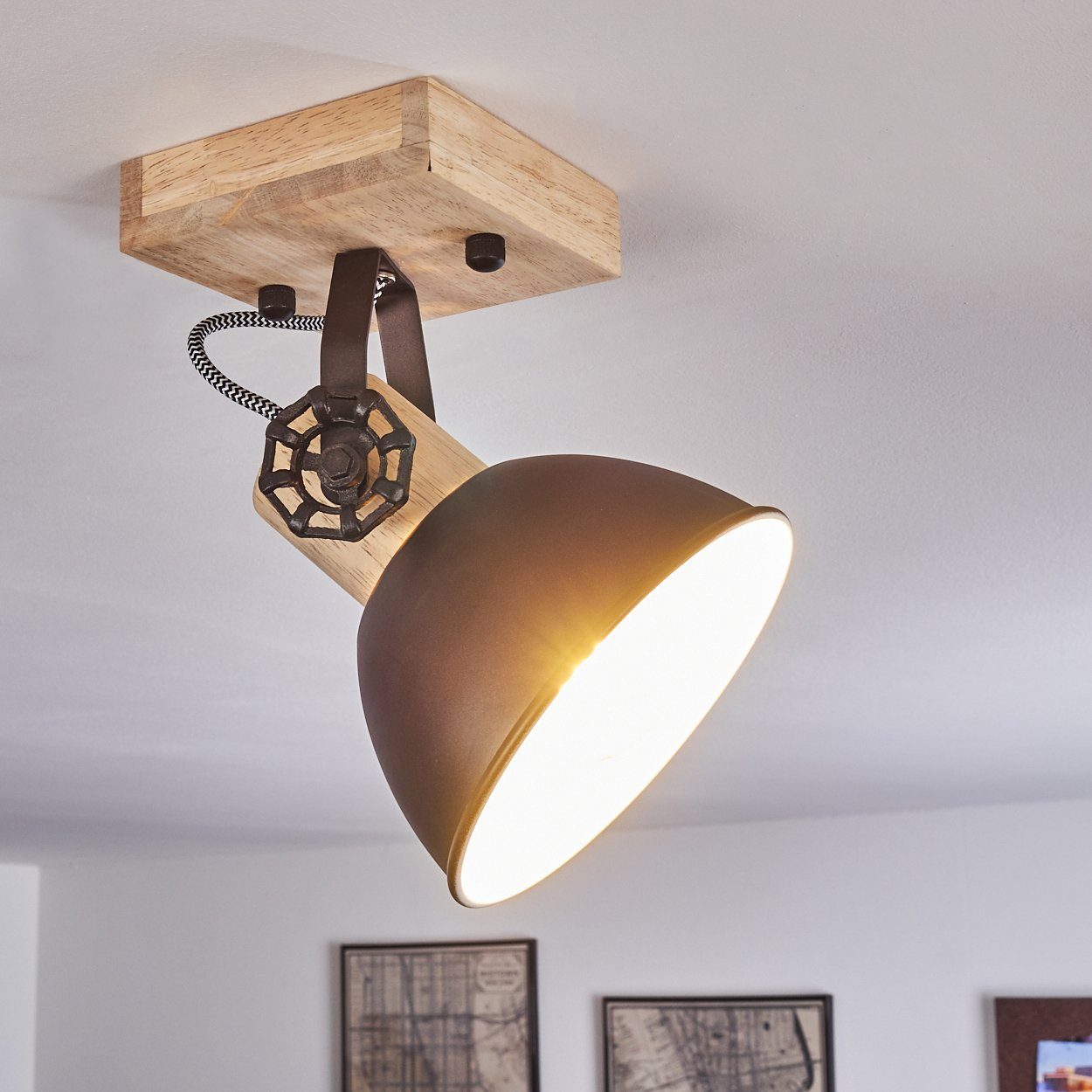 hofstein Deckenleuchte »Cotes« verstellbare Wandlampe aus Metall/Holz in Anthrazit/Weiß/Braun, ohne Leuchtmittel, 1xE27, Wandspot im Retro/Vintage Design – Bild 3 von 5