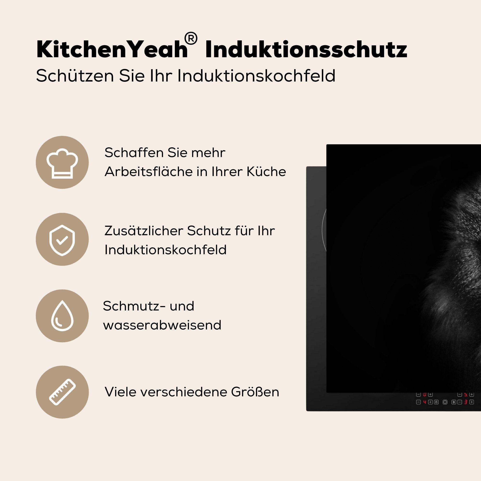 MuchoWow Herdblende-/Abdeckplatte Affe - Braun - und 81x52 - Arbeitsplatte Vinyl, - Ceranfeldabdeckung, Schwarz für cm, Tiere (1 küche tlg), weiß, Augen