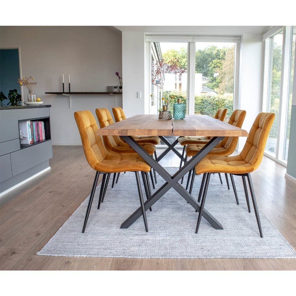 ebuy24 Essgruppe Moss Essgruppe, 1 Esstisch und 6 Stühlen, curry g, (7-tlg), Esstisch mit Stühlen