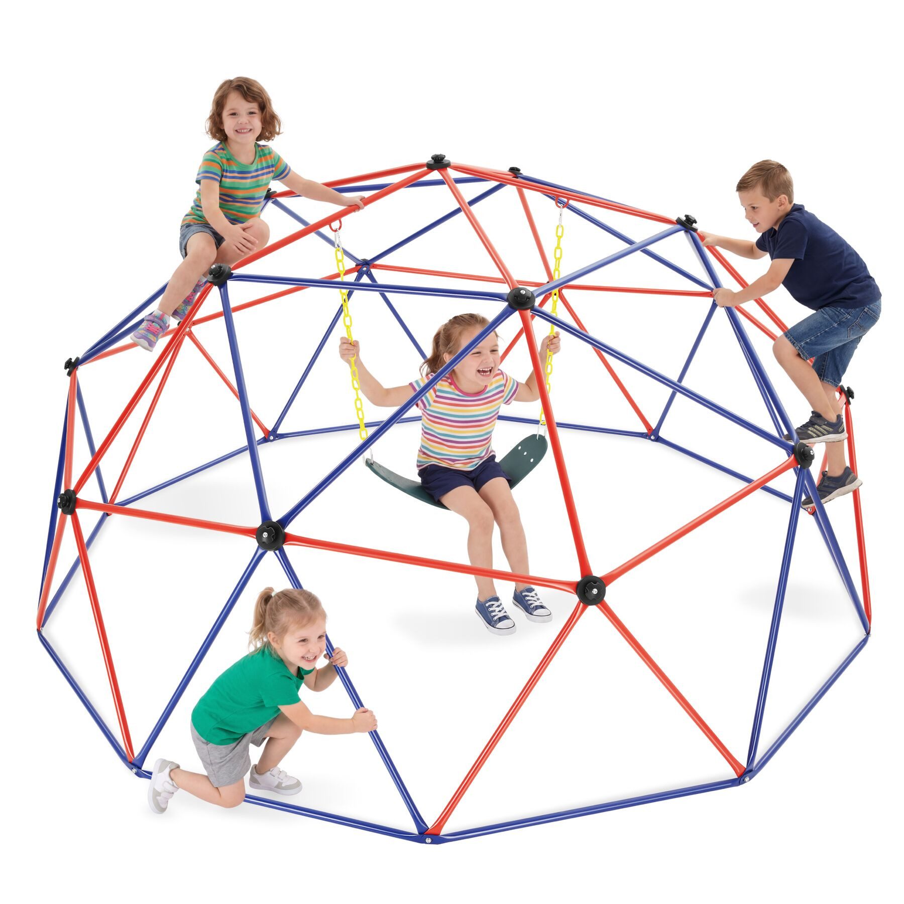 tectake Klettergerüst Spielgerüst mit Schaukel, ab 3 Jahren, Ø 305 cm, wetterfest, (Kletterturm Freeclimber, in bunt), Belastbarkeit 200 kg, pulverbeschichtetes Stahlgestell