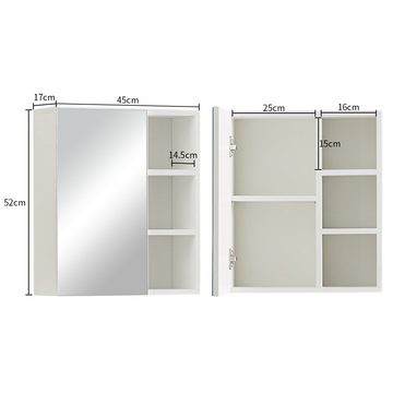 CLIPOP Badezimmerspiegelschrank Wandschrank (1er Set) 45x17x52cm Hängeschrank mit verstellbarer Ablage für Badezimmer