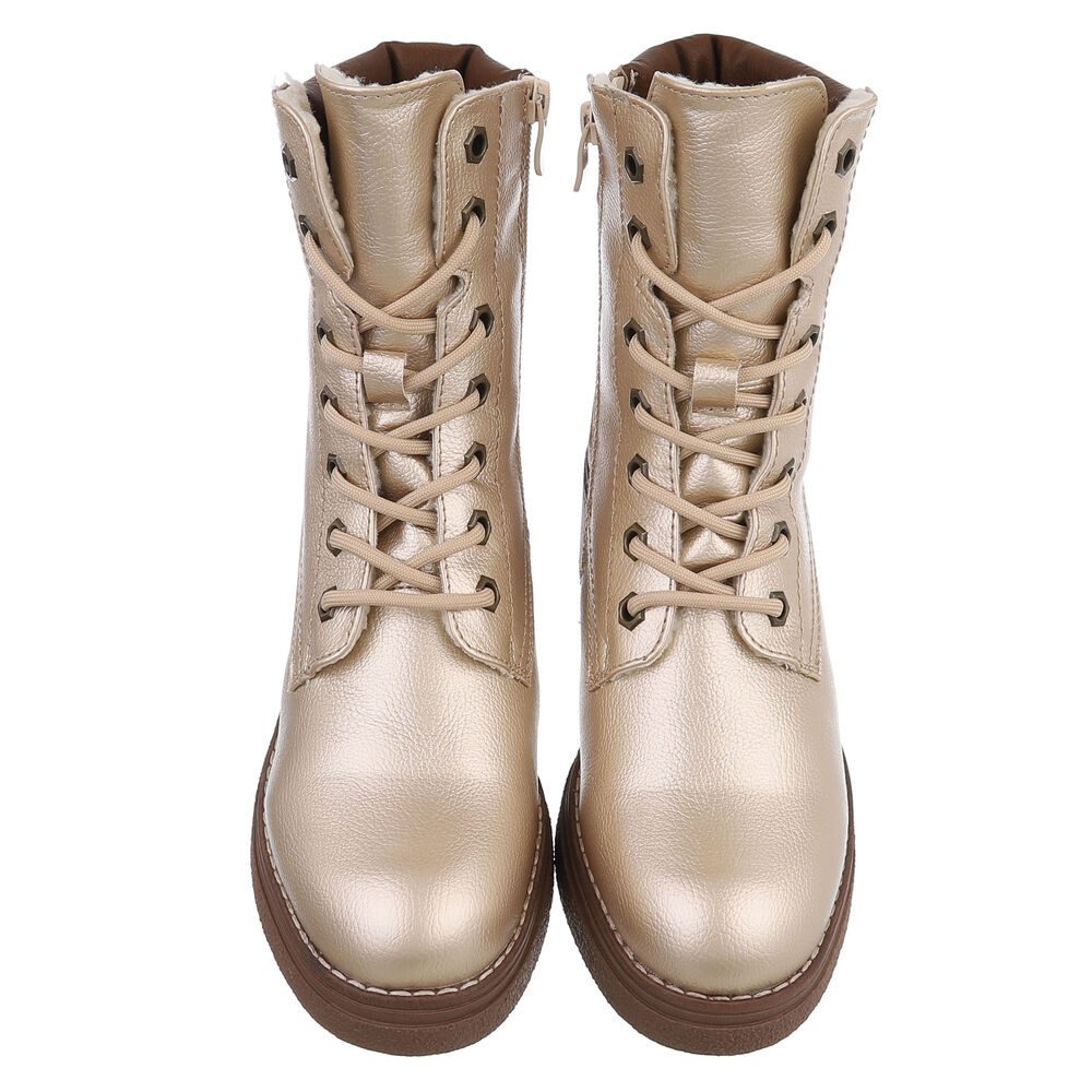 Ital-Design Elegante Damen-Stiefelette mit hochwertigem Material und Komfort Schnürstiefelette (90755990) Blockabsatz Stiefeletten in Gold – Bild 4 von 5
