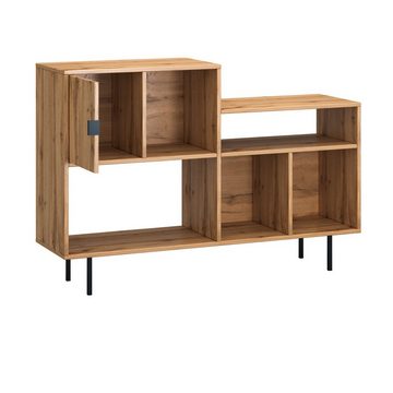 Domando Sideboard Sideboard Peschiera in Wotan Eiche, Breite 125cm, schwarze Designfüße, schwarze Metallgriffe