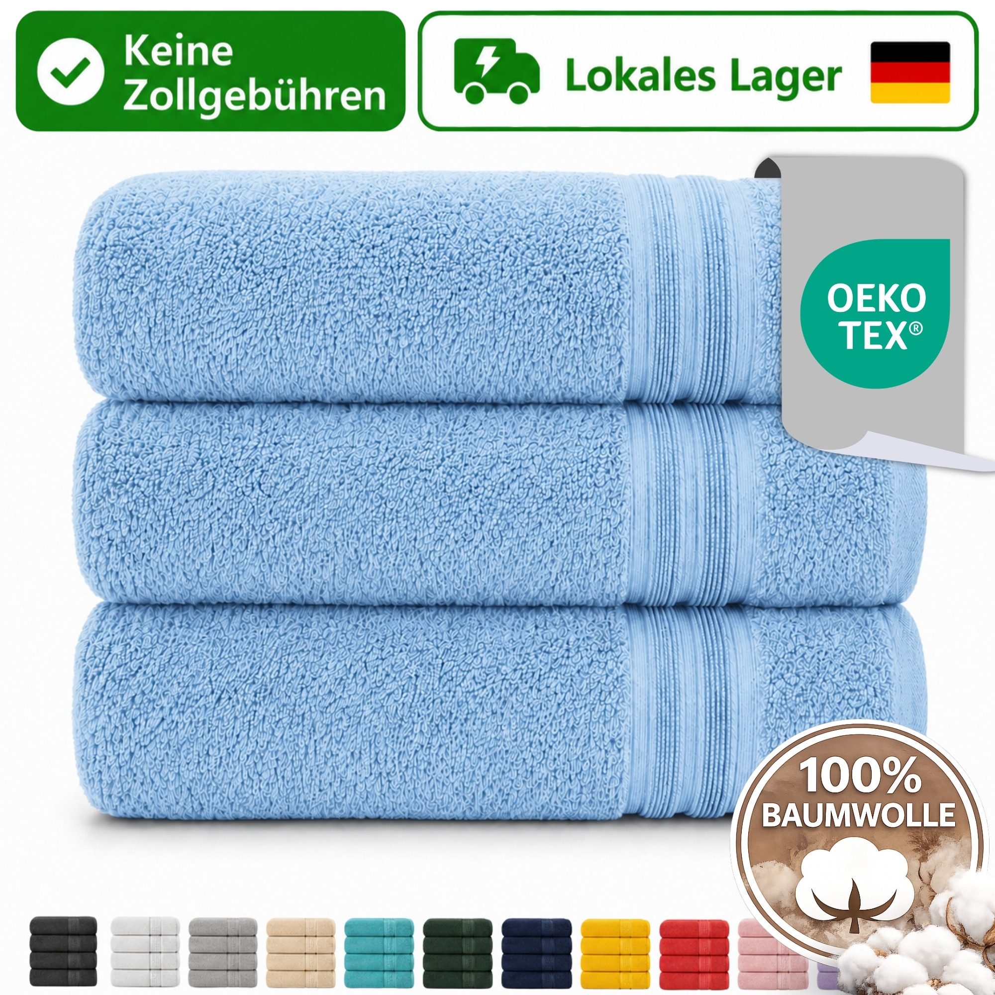 Komfortec Handtuch Set 3er Set 100% Baumwolle, weich & saugfähig, 470g/m², Frottee (3-St)