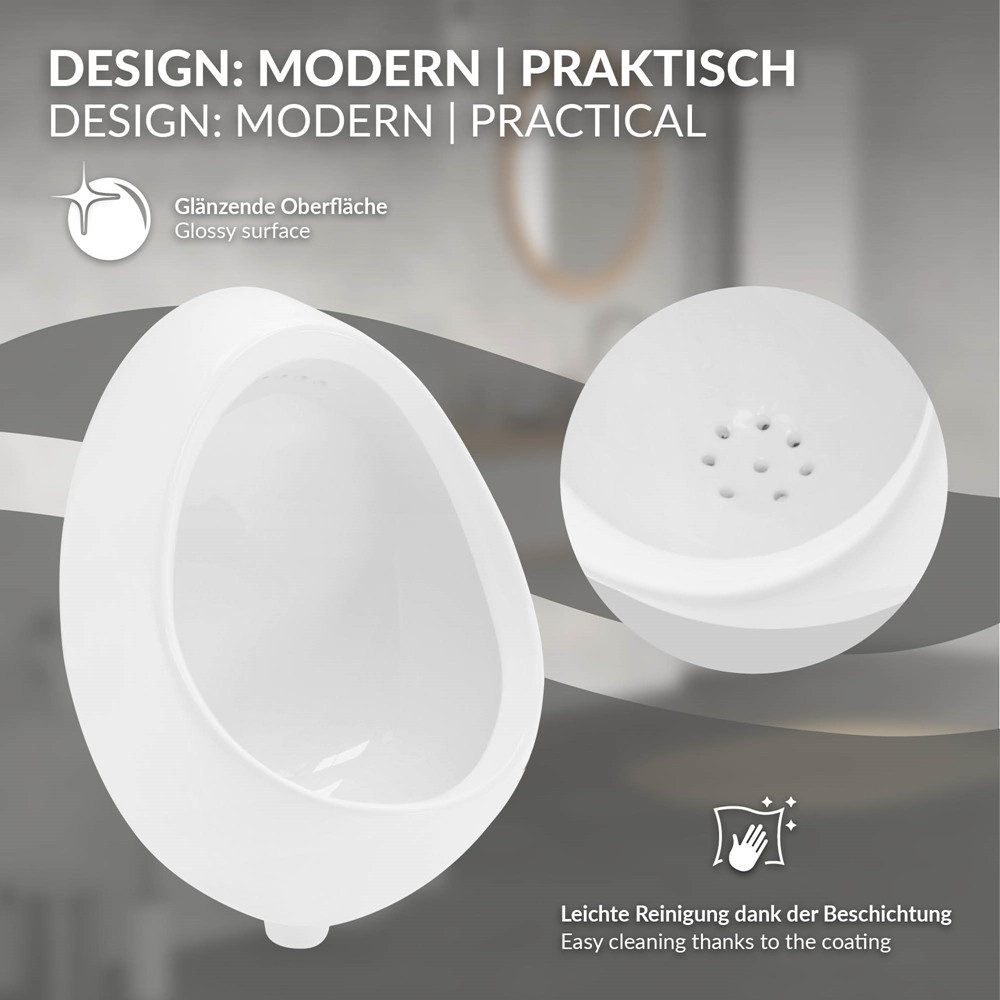 LuxeBath Urinal Hochwertige Keramik Pinkelbecken, Spülrand Geschlossen, Keramik, Zulauf von Hinten Ablauf nach hinten WC-Urinal Absaugeurinal Becken