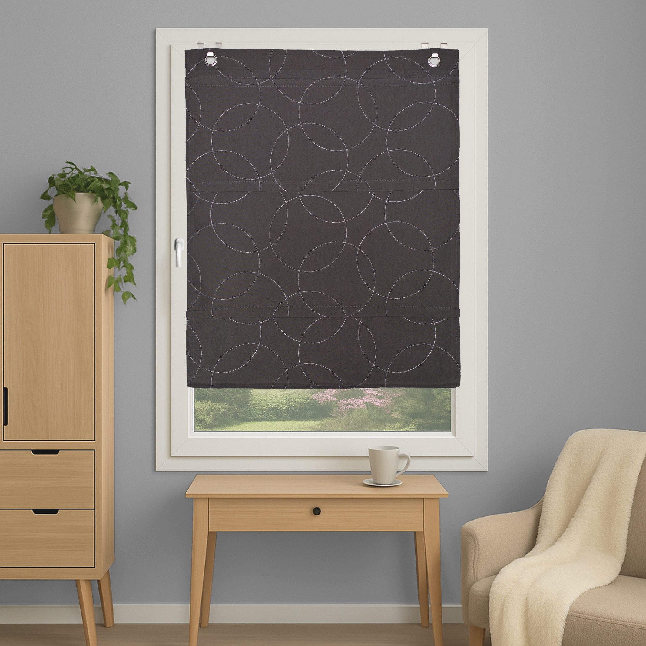 HOME WOHNIDEEN Magnetrollo ADALIA, mit Hakenaufhängung, ohne Bohren und Schrauben, bestickt