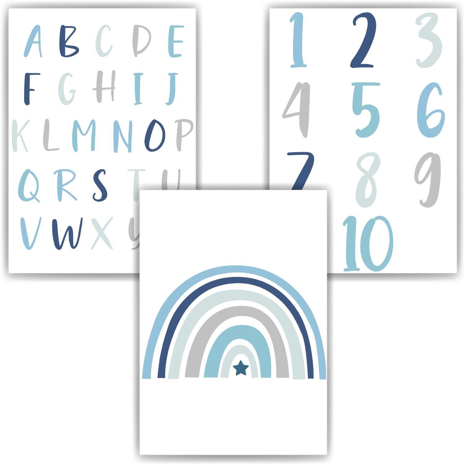 Poster Alphabet & Zahlen Kinderposter 3er Set ABC Lernposter Lernhilfe