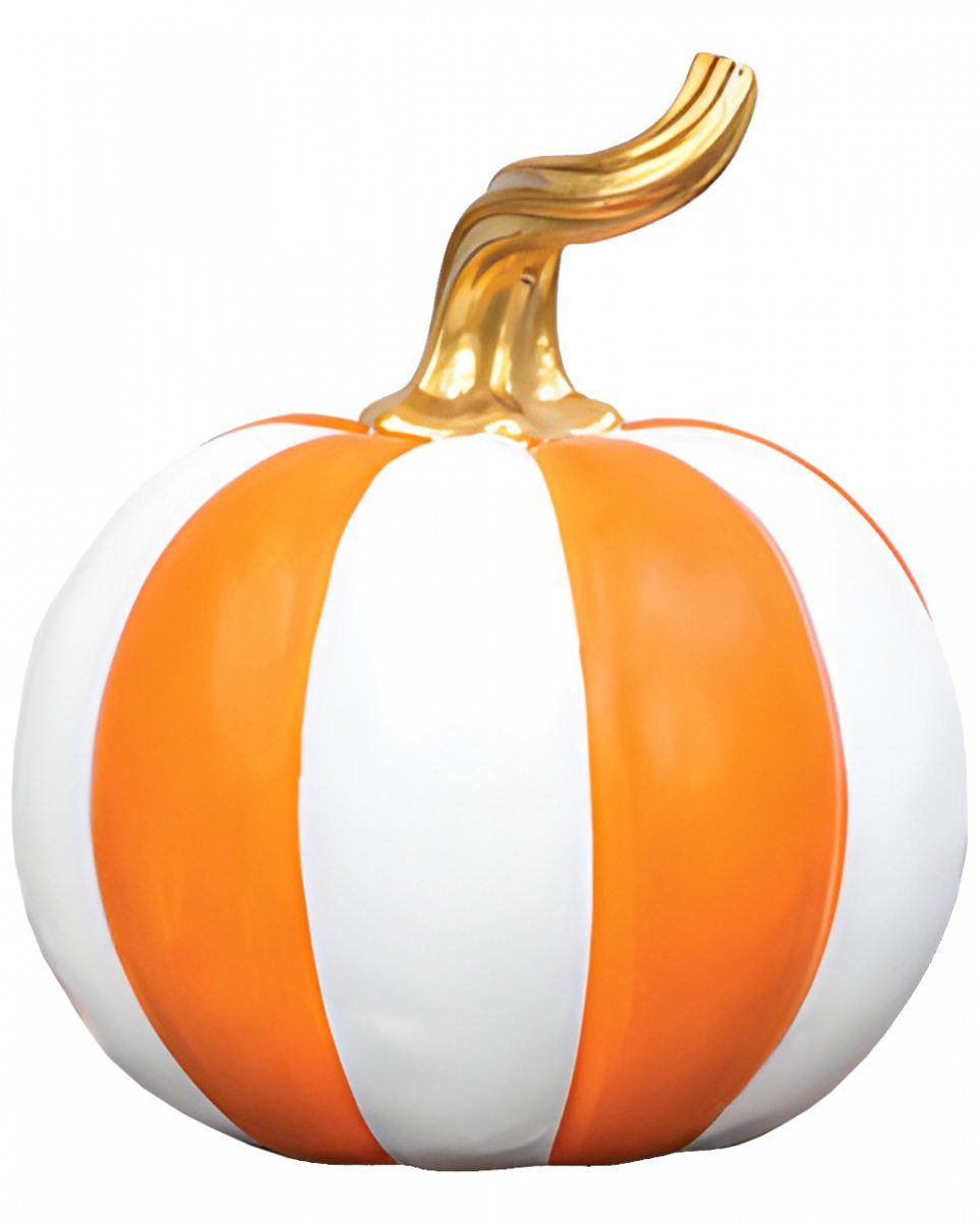 Dekoobjekt Gestreifter Halloween Kürbis in orange-weiß mit go