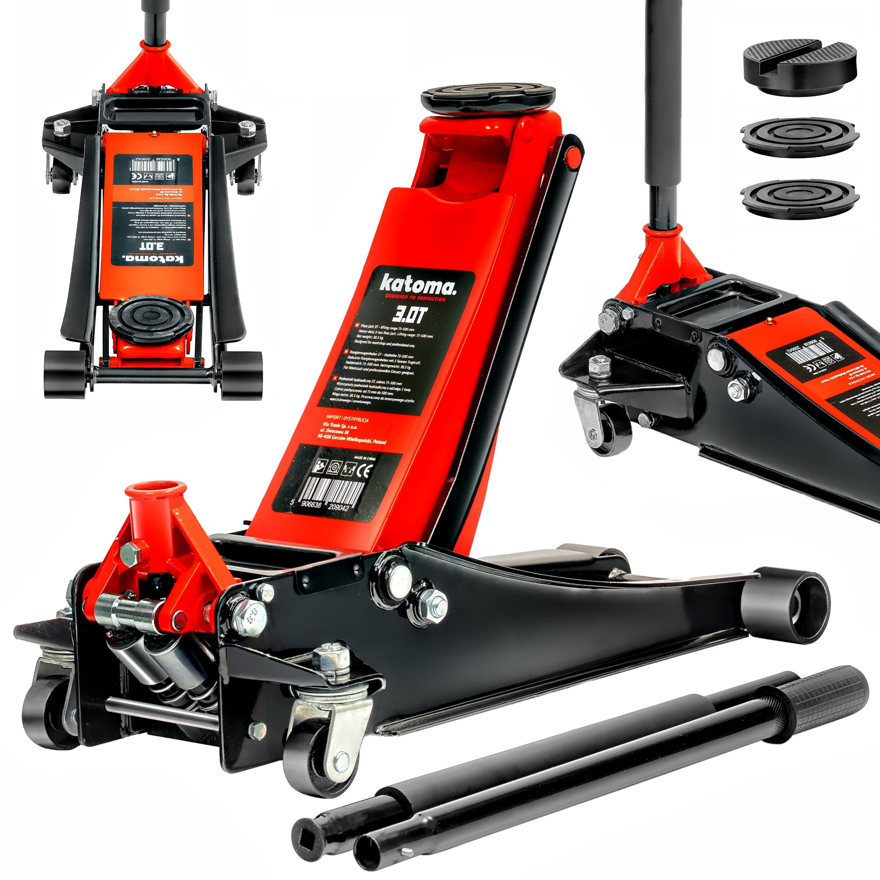 Katoma Тележка домкрат 3T Hydraulischer Домкрат Autoheber 73-500mm PKW, SUV und Van, max. Hubhöhe: 50 cm, Niedrigprofil, Punktheber, robust und sicher